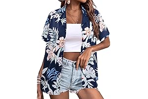 Women's Hawaiian Shirt: Floral Tropic Print Summer Button-Up Top