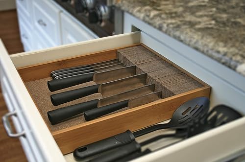 Deluxe KNIFEdock - Almacenamiento de cuchillos de cocina en cajón (15 x 13 x 2.5 pulgadas) - Identifica fácilmente tus cuchillos de un vistazo.