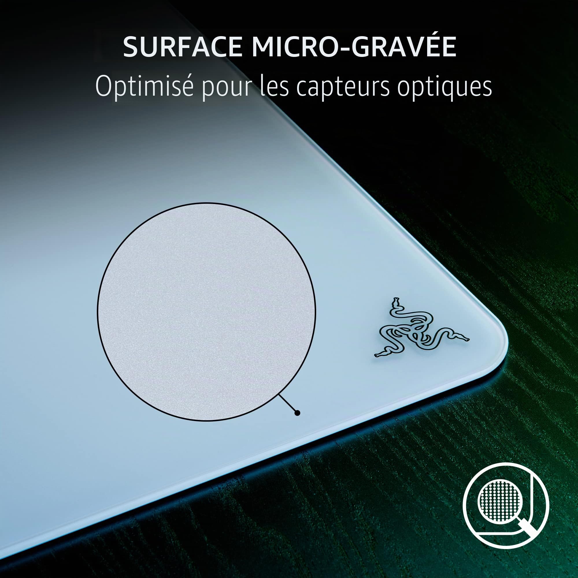 Razer Tapis de Souris Gaming Atlas en Verre trempé : Surface Micro-gravée Ultra Lisse, résistant à la saleté et aux Rayures, Base antidérapante, mouvements Silencieux, Blanc