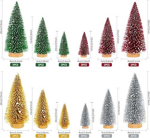 Miniatura 2 de Whaline 16 piezas de mini árbol de Navidad artificial, árboles esmerilados de nieve, rojo, verde, oro, plata, botella, árbol de escritorio, mini