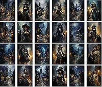 Vista 2 de PIXILUV Postales vintage (24 piezas de 4 x 6 pulgadas cada una) Brujas espeluznantes con hombre lobo caminando por las calles en la noche Ciudad