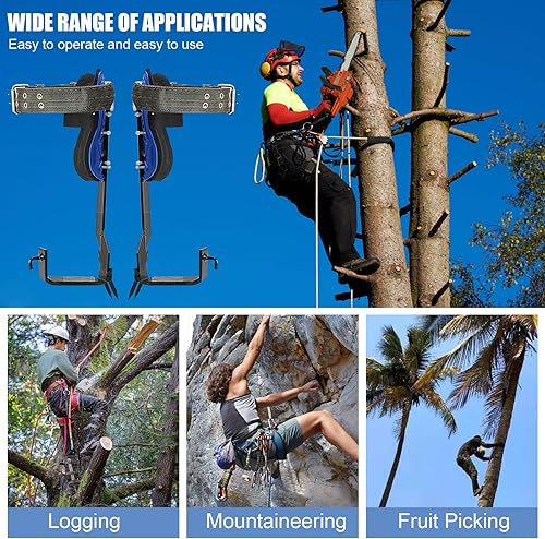 Miniatura 7 de Juego de picos de escalada de árboles, equipo de escalada de árboles con cinturón de escalada ajustable y cuerda de mejora, kit de escalada de