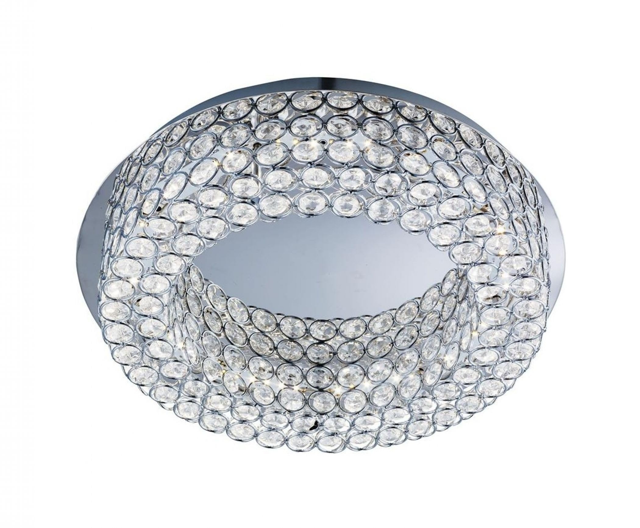 54 Light LED Round Chrome Ceiling Flush Fitting Light With Clear Crystal Buttons
