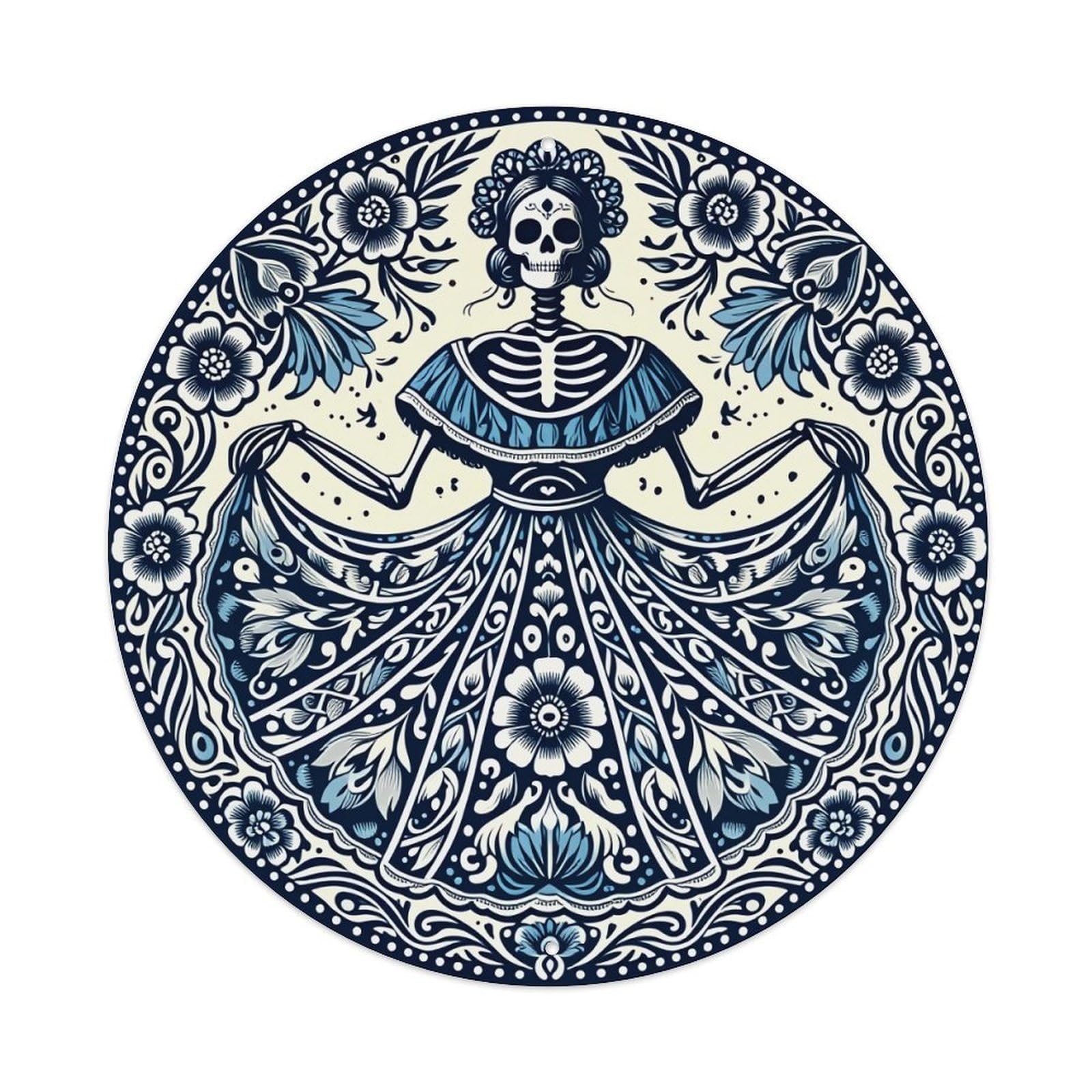 Day Of The Dead Art_5 Vintage Round Tin Sign Retro Metal Wall Decor Metal Poster, Home Bar Garage Cafe Wall Art Decoration 8x8Inches