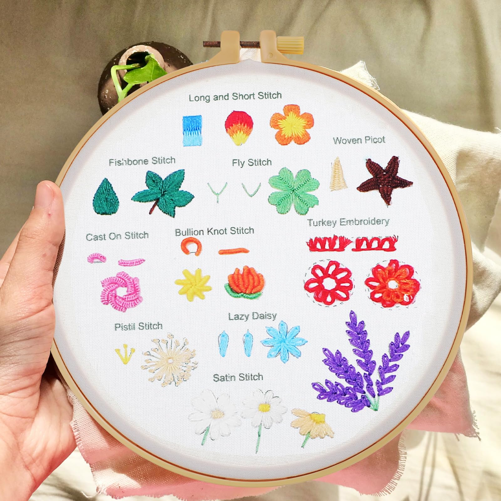KONTONTY Kit De Material De Bordado Para Principiantes Kit De Bordado Mano Para Manualidades Para Adultos Incluye Accesorios De