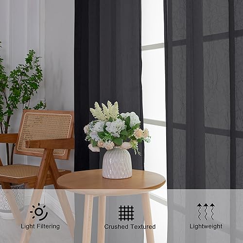 Miniatura 2 de Chyhomenyc Juego de 2 paneles de cortinas traslúcidas de gasa triturada de 84 pulgadas de largo, elegantes cortinas semitransparentes arrugadas para
