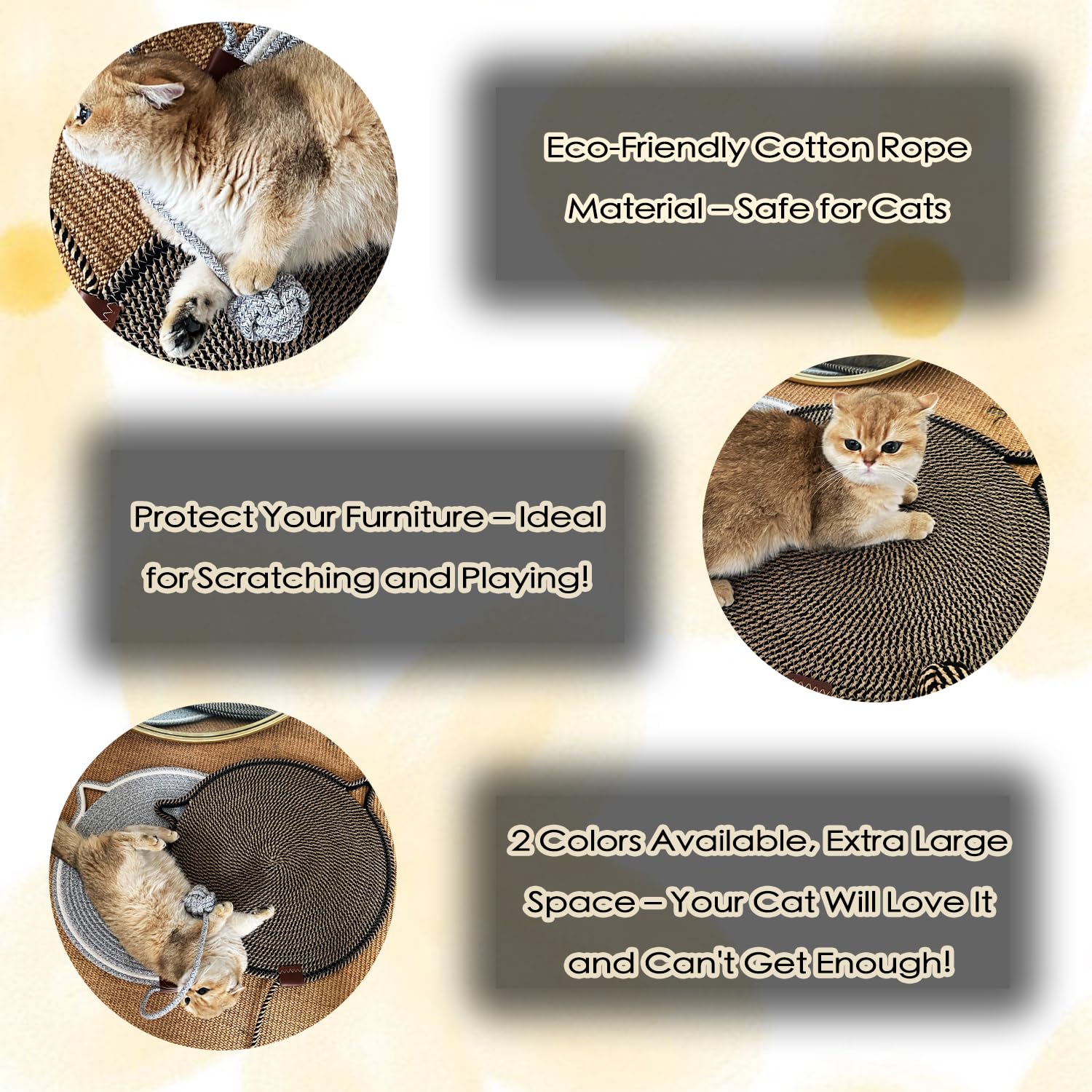 Paquete de 2 alfombrillas grandes para rascar gatos, almohadillas de cuerda de algodón natural con juguete, almohadilla rascadora para gatos de 19.6 pulgadas, ideal para rayar, jugar, relajarse
