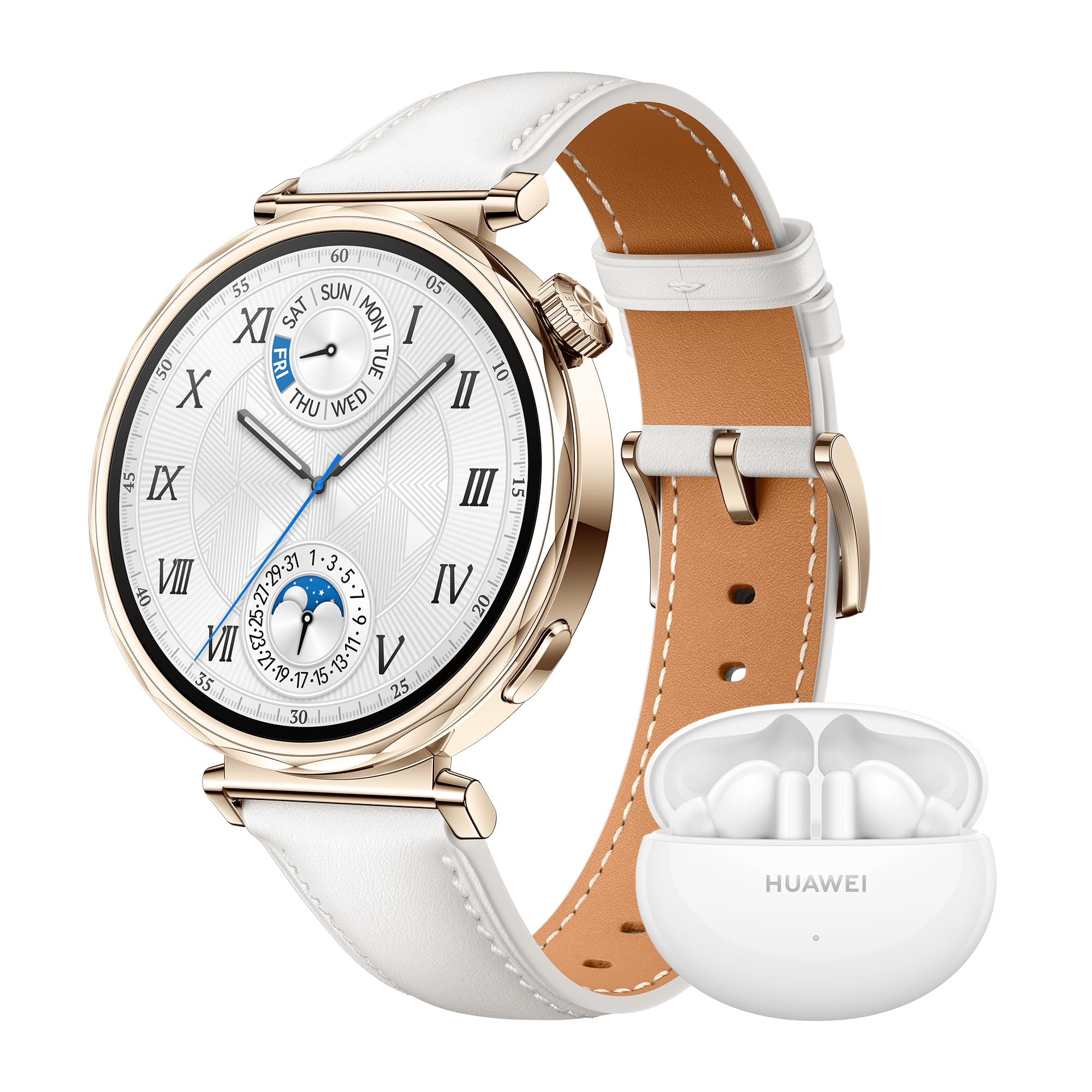 HUAWEI WATCH GT 5 41mm Smartwatch,Design elegante, Nuova modalità corsa e ciclismo, Monitoraggio della salute, 7 giorni1 di durata della batteria, iOS e Android, Bianca + FreeBuds 5i Bianca