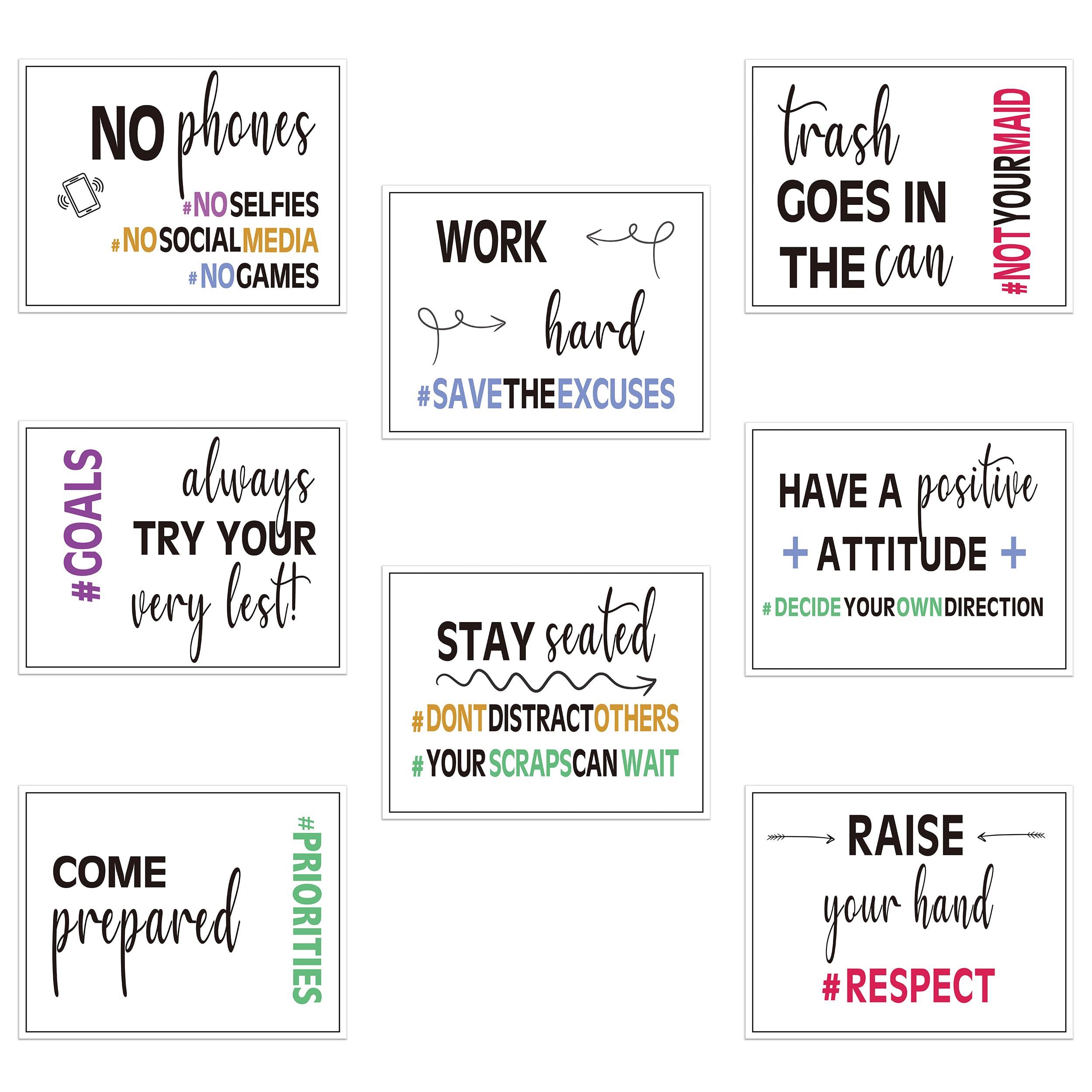 Decoración de aula de regreso a clases, 8 etiquetas temáticas de tablón de anuncios, decoraciones de aula de escuela media y secundaria para inspirar divertidas expectativas de reglas del aula