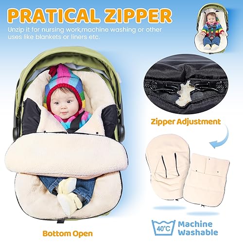 Miniatura 10 de Orzbow Fundas de asiento de automóvil de invierno para bebés, bolsa universal para asiento de automóvil con cuello ajustable, funda impermeable para