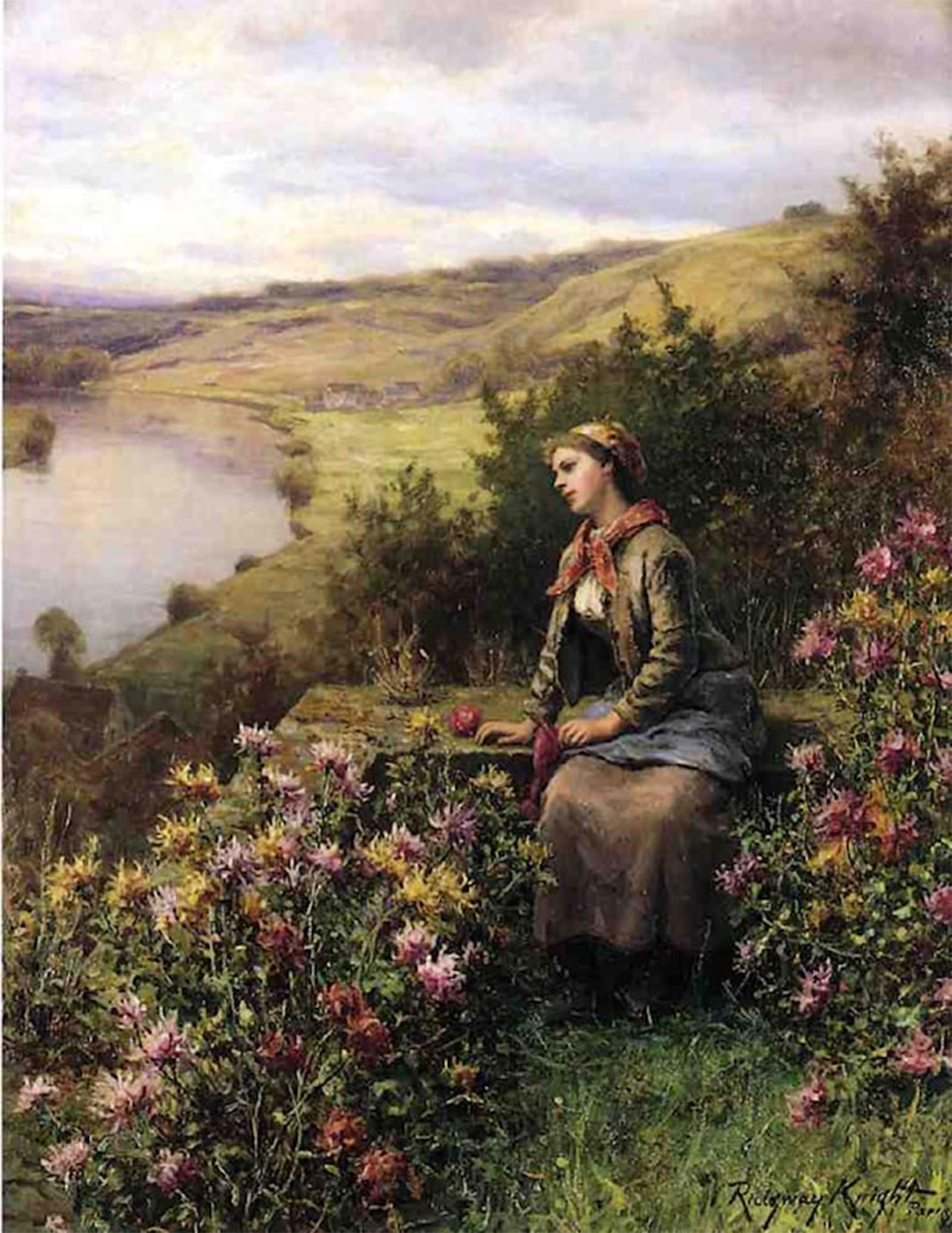 ARTXLXXBN Famous Painting Canvas Artwork Graffiti Print Waiting Daniel Ridgway Knight Portrait Canvas Image for Home Decor 60x90cm