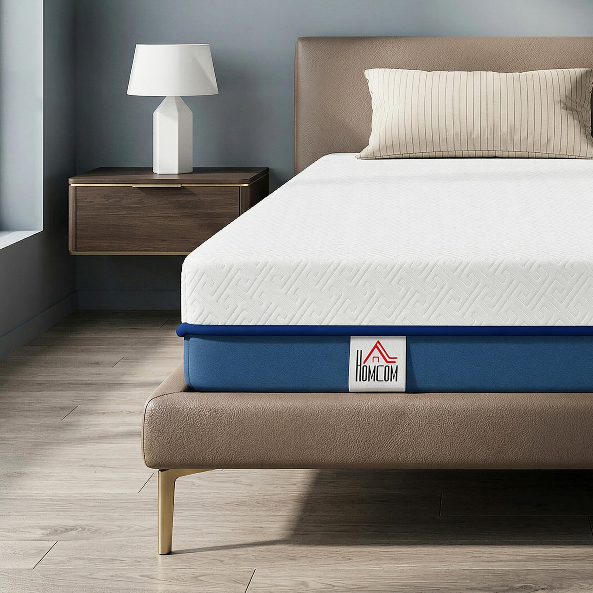HOMCOM Colchón 190x135 cm, Grosor 20 cm, Viscoelástico, Firmeza Media | Té Verde, Cama Refrescante, Espuma de Gel, Funda Lavable, Certificado Oeko-Tex, Enrollable en Caja