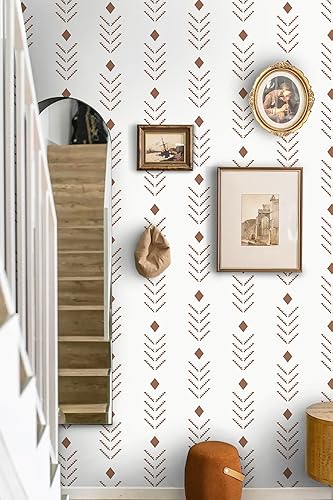 Miniatura 5 de Ismoon Papel tapiz geométrico para despegar y pegar, papel de contacto geométrico beige, papel de pared moderno con punta de flecha roja, papel