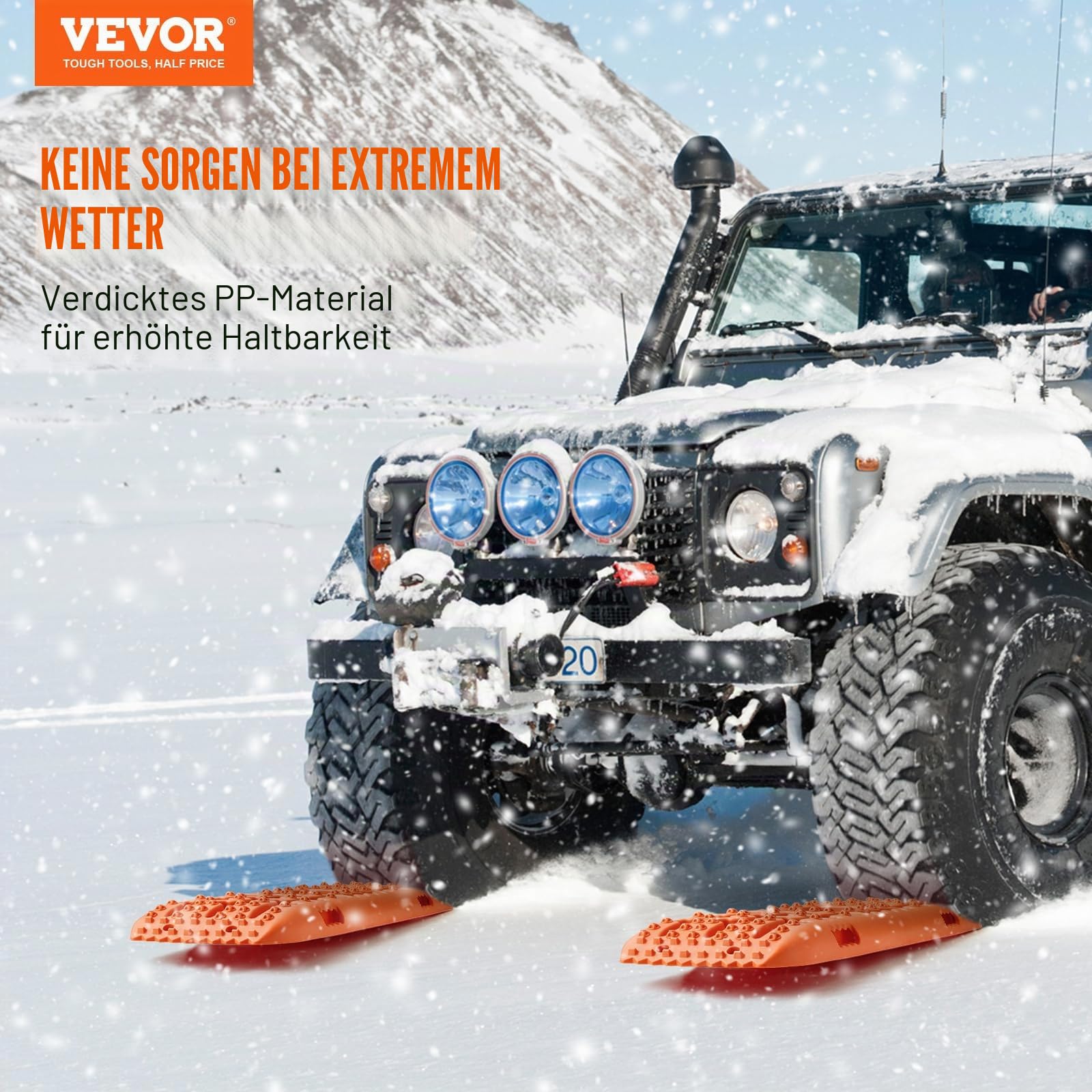 VEVOR 10 TONNEN Traktionsbretter mit PP-Material, Bergungsbretter für Geländefahrzeuge/Autos/Pickups/SUVs/Wohnmobile, Paar Reifen-Traktionsmatten auf Schnee, Sand, Schlamm und losem Untergrund