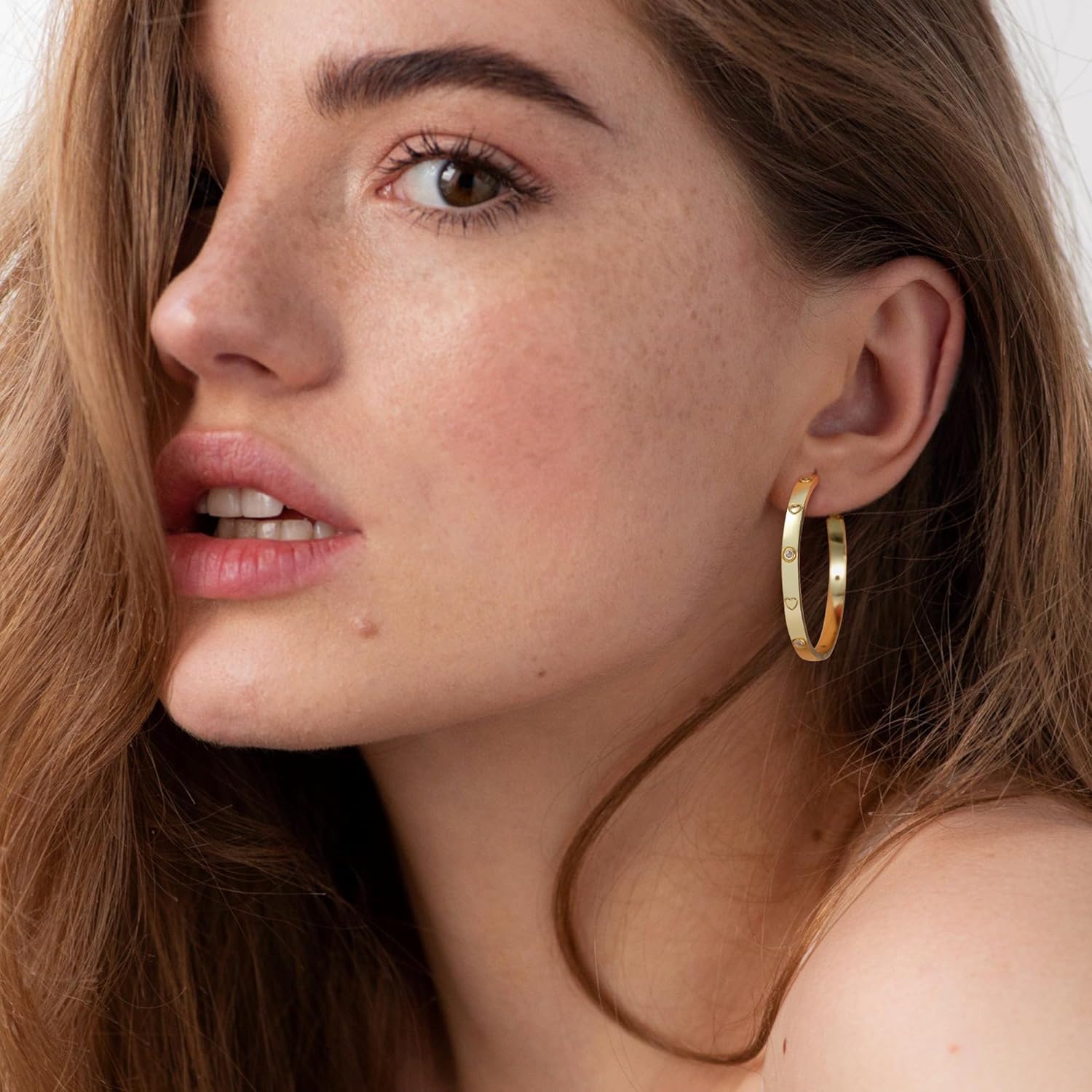 OOOPEL Sterling Silver Hoop Earrings for Women Gold Silver Large Hoops with Zirconia and Heart Engraving Hypoallergenic 4mm Wide Big Hoop Earrings for Women (30/40/50/60mm) - Image 4