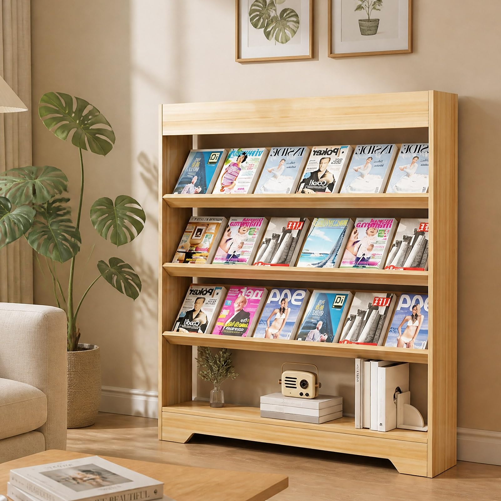 TRAGLO Magazine Rack Floor Wooden Brochure Display Stand File Organizer
