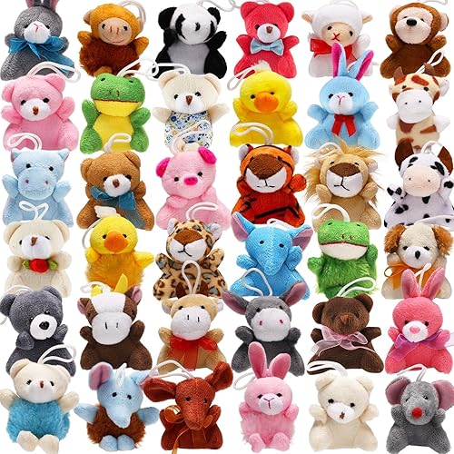 Uzoxlsn Paquete de 38 mini animales de peluche para fiestas para niños, juguete de peluche pequeño a granel para máquina de garras, premios de