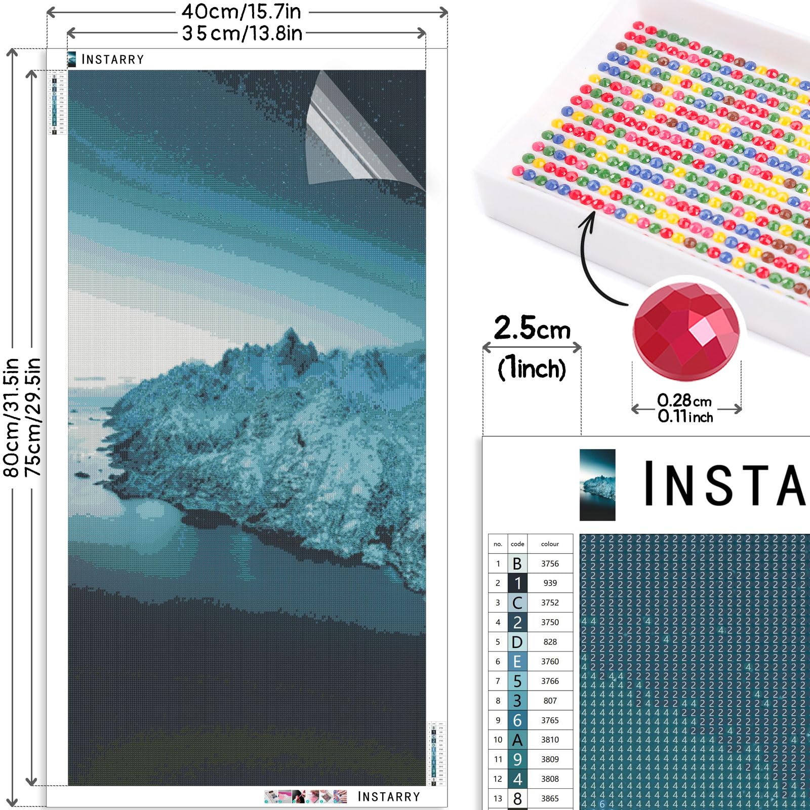 Instarry Fai da Te Diamond Painting Kit 5D Quadri Grandi Dimensioni Montagna di Neve Paint by Numbers Quadro Moderno Soggiorno 80x40 cm