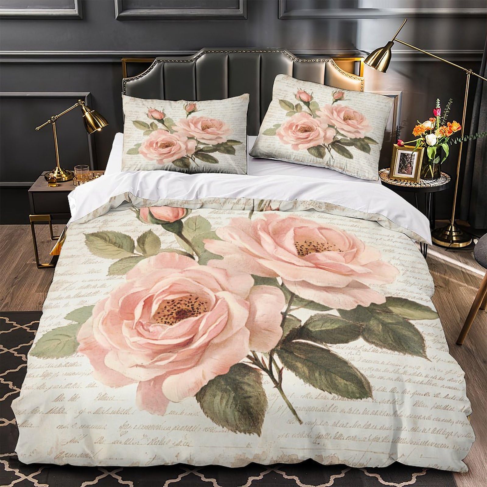 Parure de lit pivoines roses haut de gamme, housse microfibre résistante 260x220