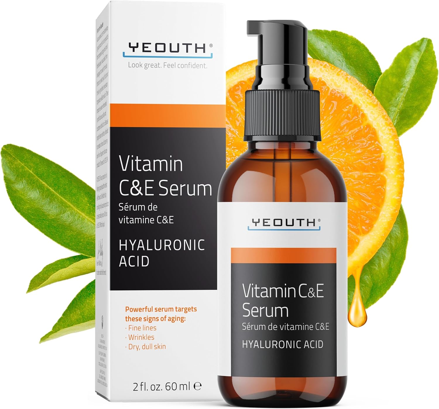 Vitamine C Serum voor Gezicht met Hyaluronzuur en Vitamine E, Anti Aging Huid Serum, Gezichtsserum voor Rimpel en Donkere Vlek, Huidverzorging voor Alle Huidtypes 60ml