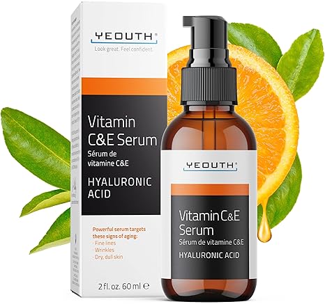 YEOUTH Vitamin C Face Serum is formulated to enhance skin brightness and address the appearance of dull spots. This anti-aging serum combines the potent antioxidant properties of Vitamin C with the moisture-retaining capabilities of Hyaluronic Acid. Vitamin C is known for its ability to combat free radicals and promote collagen production, which can lead to firmer and more radiant skin. With 2oz of product, it offers a substantial amount for regular use, targeting uneven skin tone and texture, promoting a healthier and more youthful appearance.
