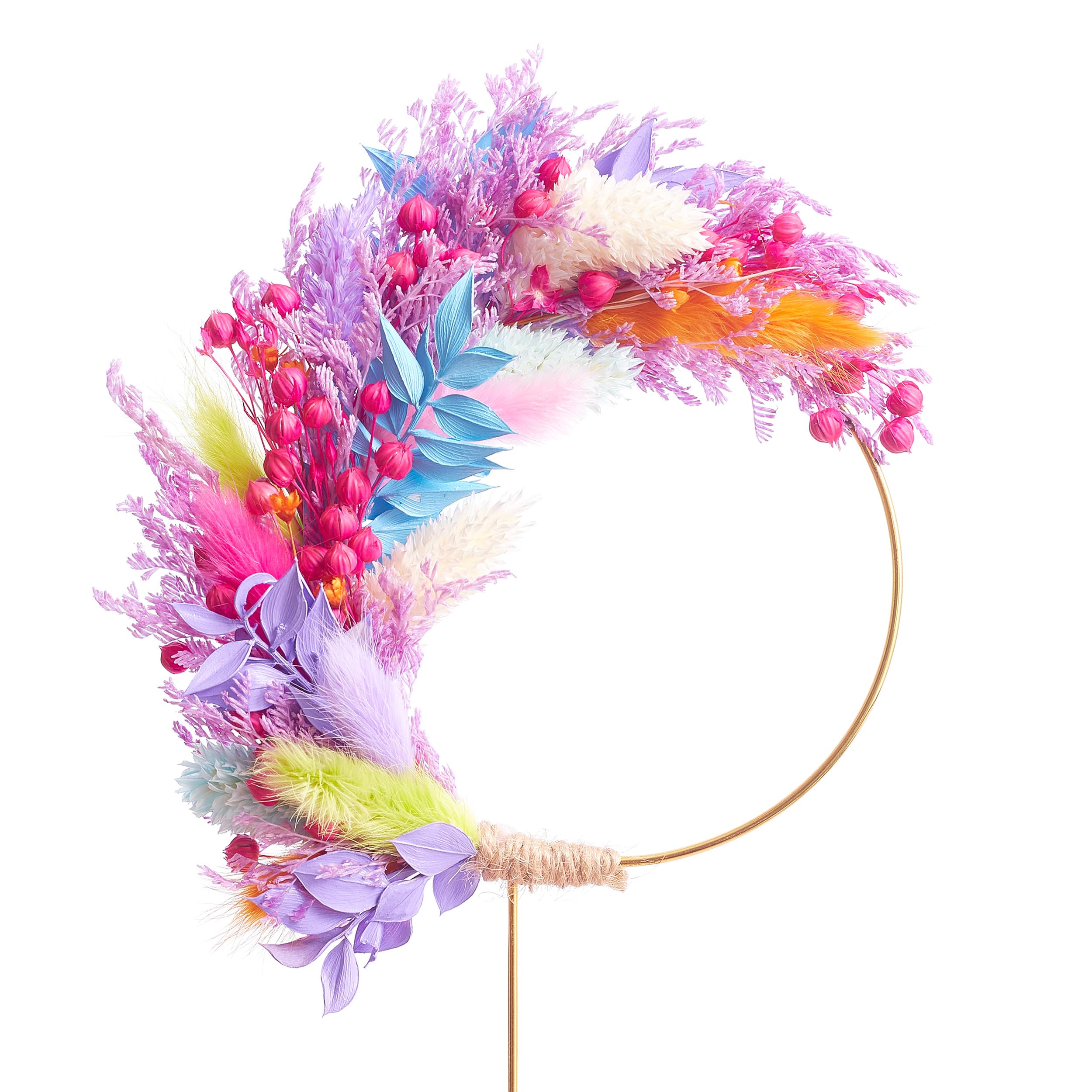 The Baked Studio - Boho Dried Flower Floral Ring Wreath Cake Topper For Cake Decorating For Birthdays Baby Shower Christening & Wedding (Rainbow Sherbet)