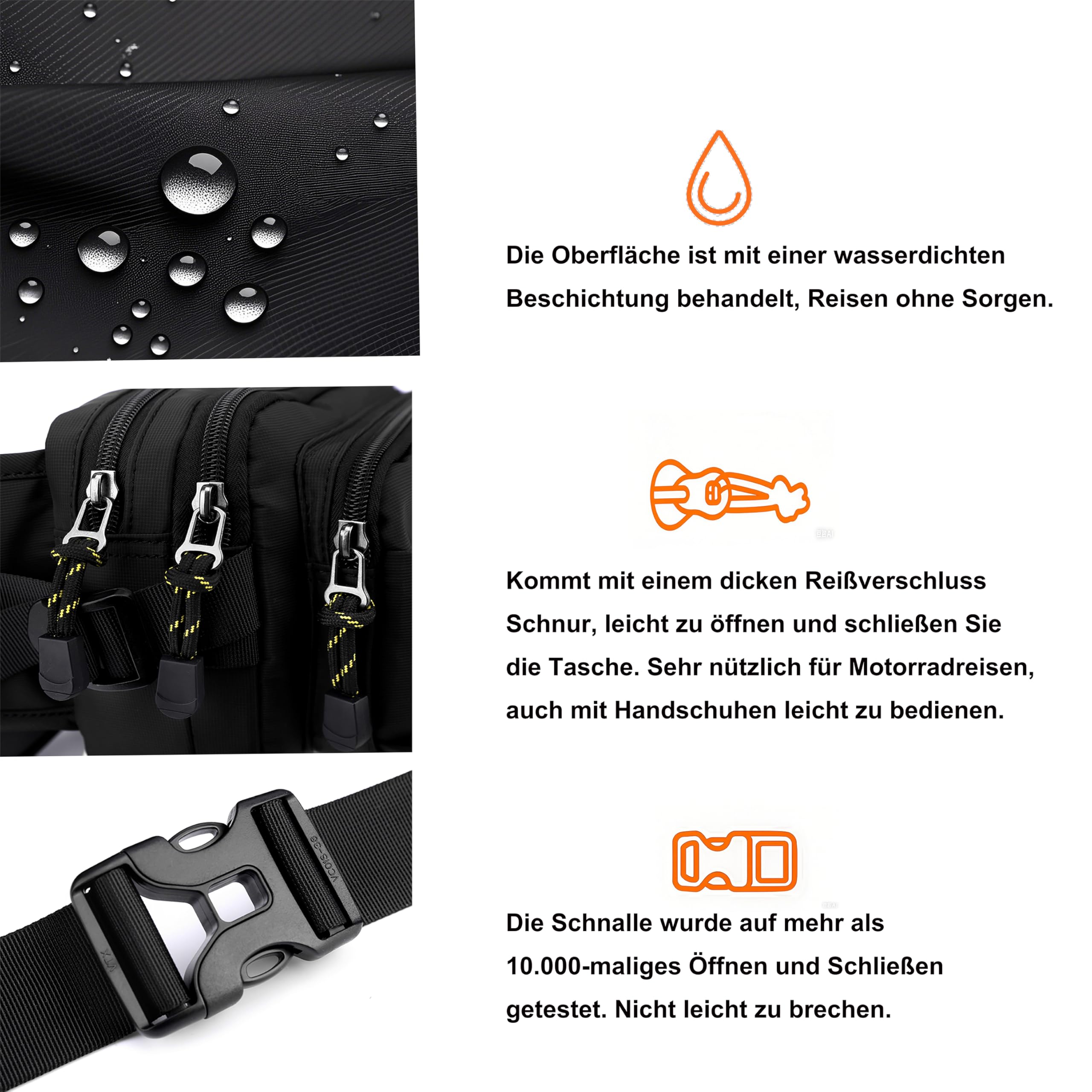 Bauchtasche wasserdichte Gürteltasche für Herren Damen Sportlich Hüfttasche mit 6 Reißverschlusstaschen Nylon Fanny Pack für Hundespaziergänge, Outdoor, Laufen, Reise, Wanderung