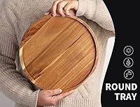 Vista 2 de Decoración redonda de madera de acacia para decoración del hogar, servicio de madera, vela, bandeja de perfume, bandejas de mesa auxiliar