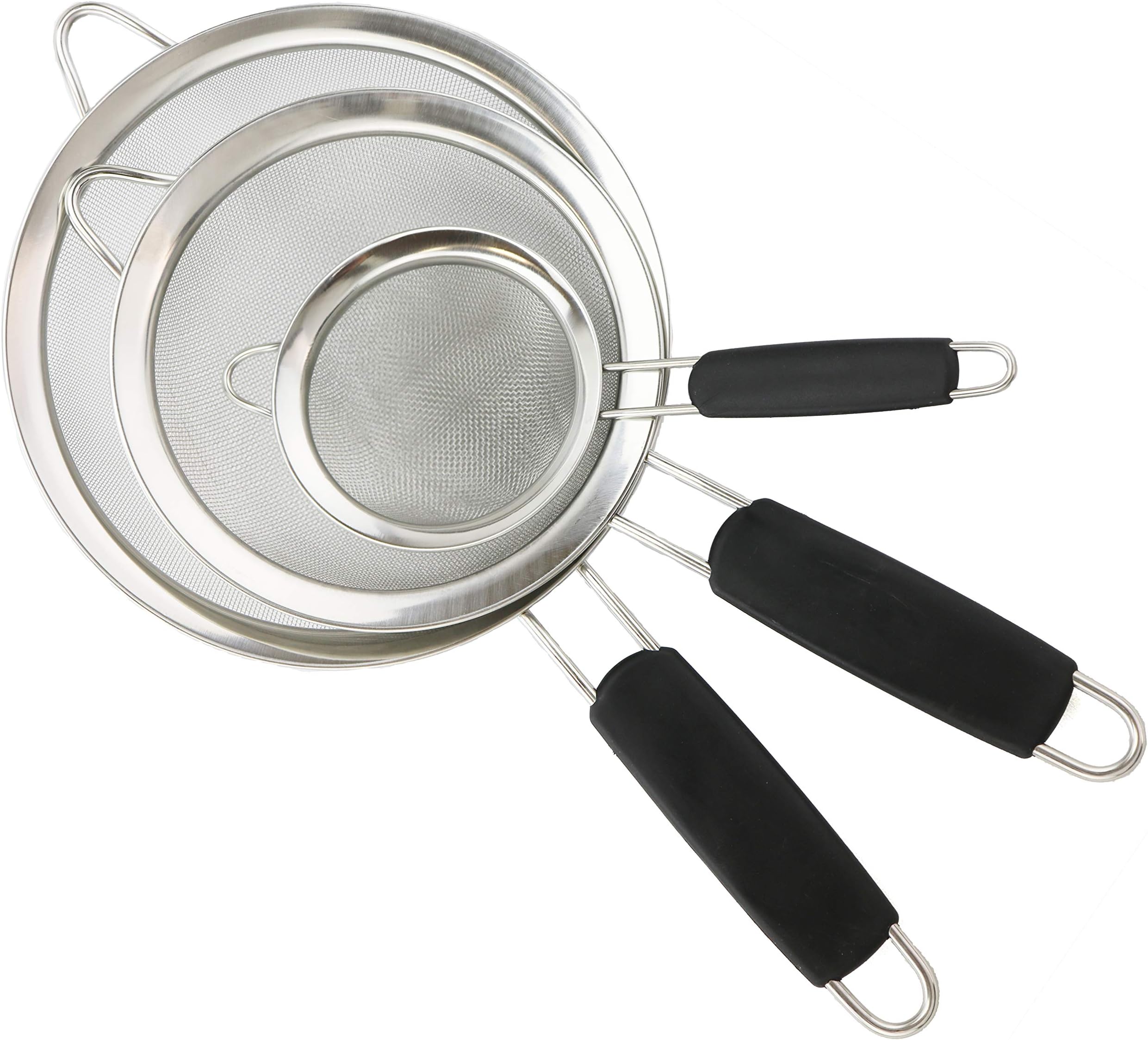 Set of 3 Fine Mesh Stainless Steel Strainers - Three Pack Tami Mesh Sifter Flour Sieve Cookware