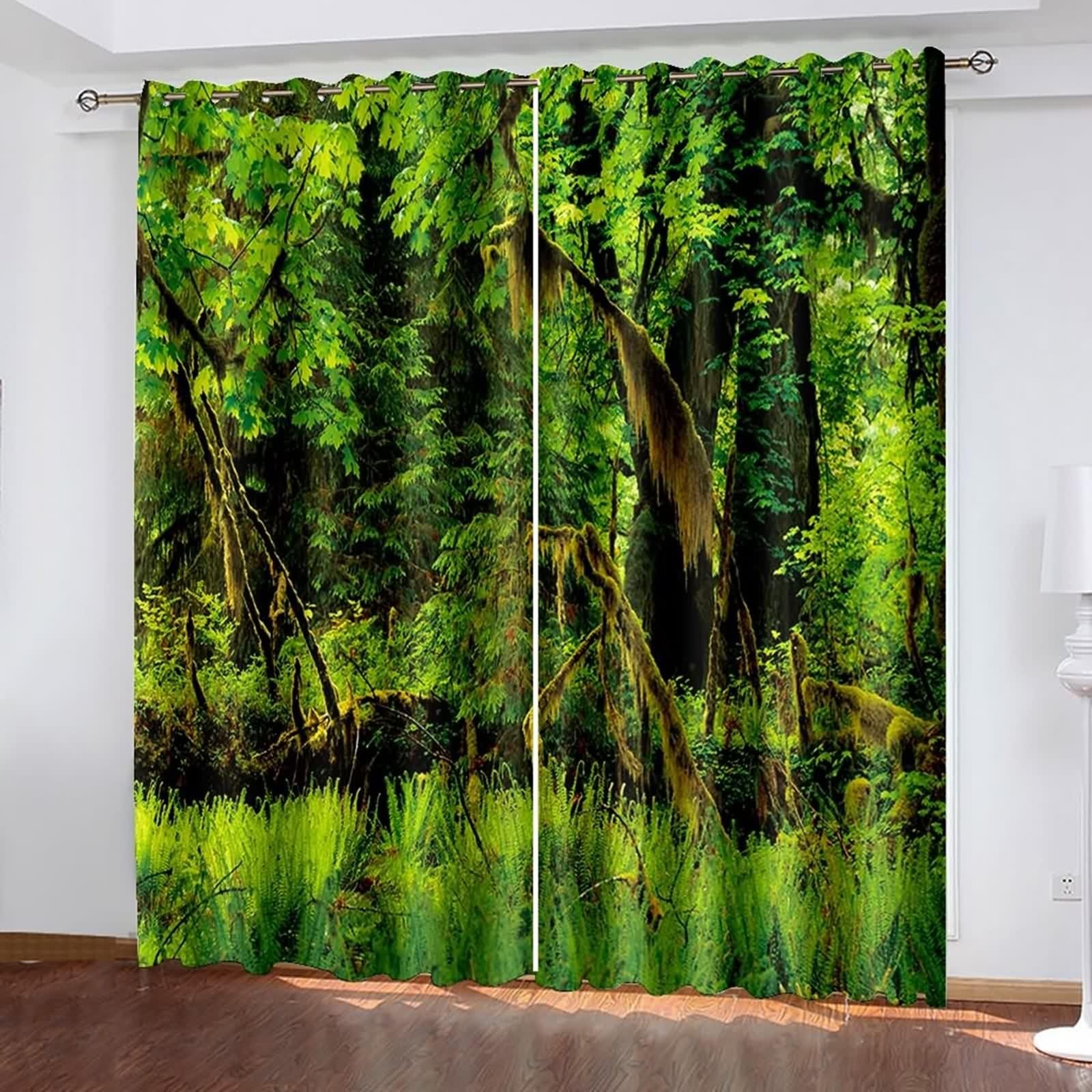 Verdunklungsvorhänge Vintage, Vorhänge Grün Polyester Bäume Landschaft Gardinen 2er Set B 152 x H 183 cm
