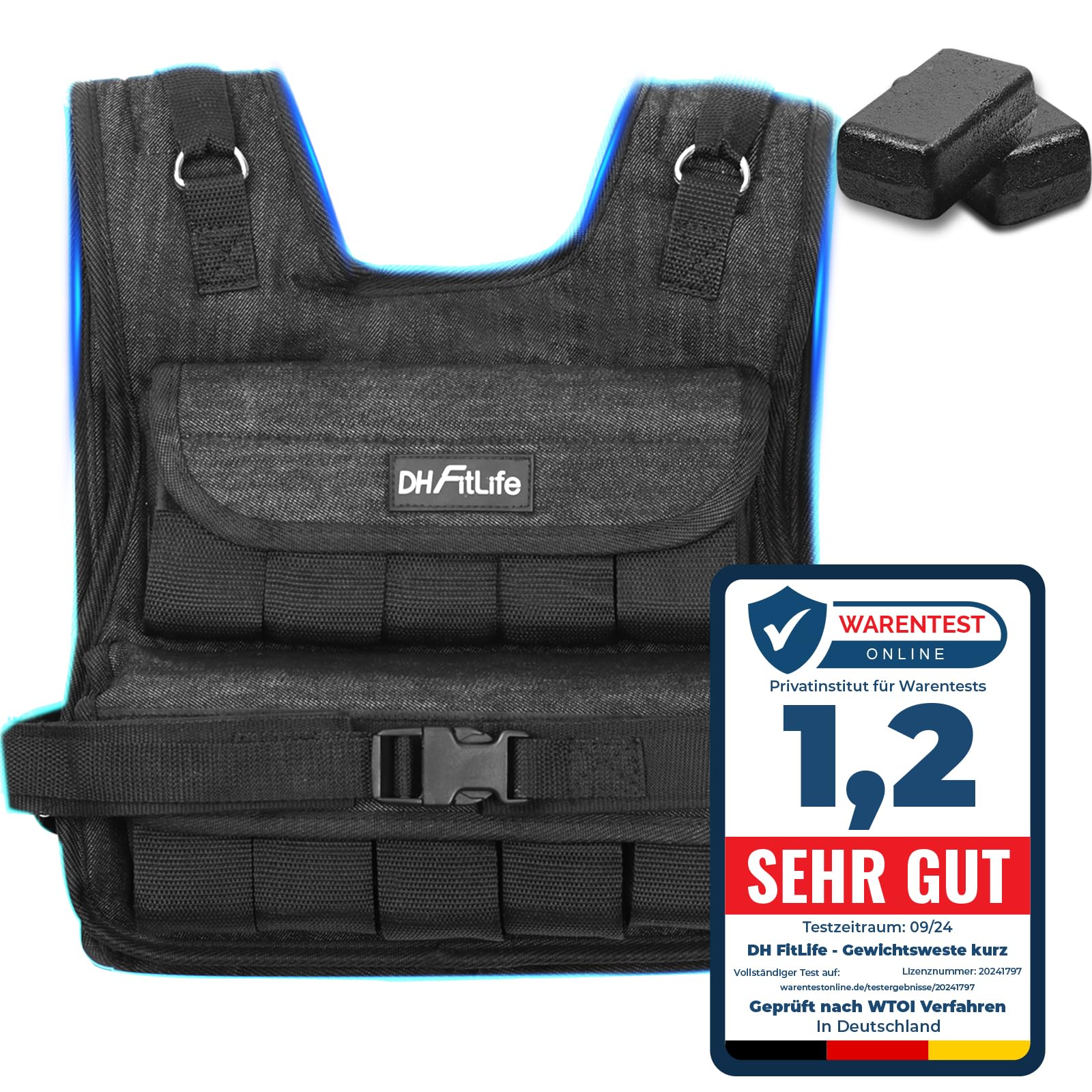 DH FitLife Verstellbare Gewichtsweste 10kg/20kg Kompakt u. Stabil zum Muskelaufbau u. Krafttraining | Weighted Vest | Laufweste Damen Herren | Fitnessweste Trainingsweste