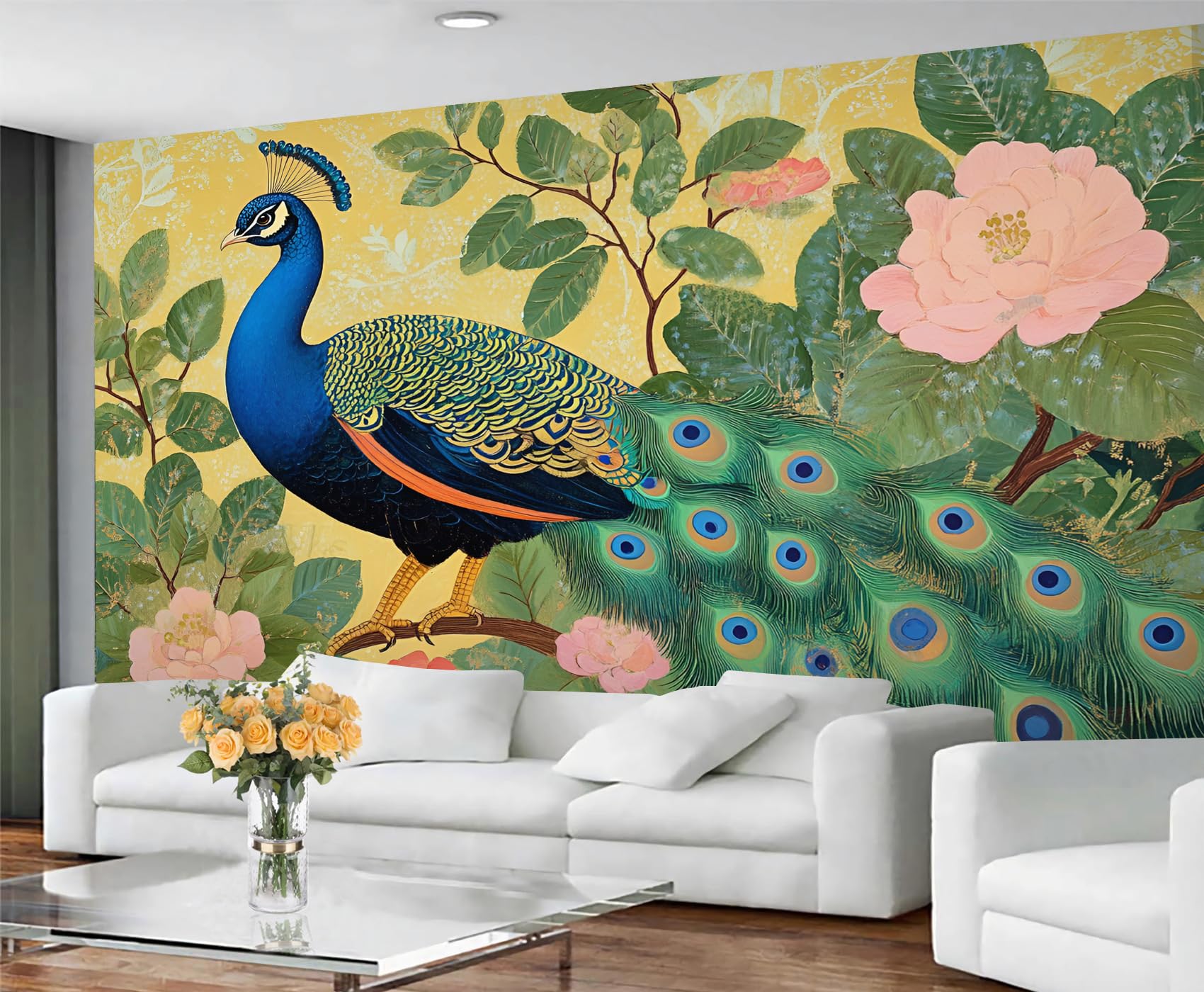 GIVLWF Retro Peacock Wallpaper, Peacock Feather Self Adhesive Wallpaper for Living Room, Gorgeous Animal Wall Paper for Bedroom, Vintage Bird Wall Mural, Oriental Large Mural & Room Decor โ image 1