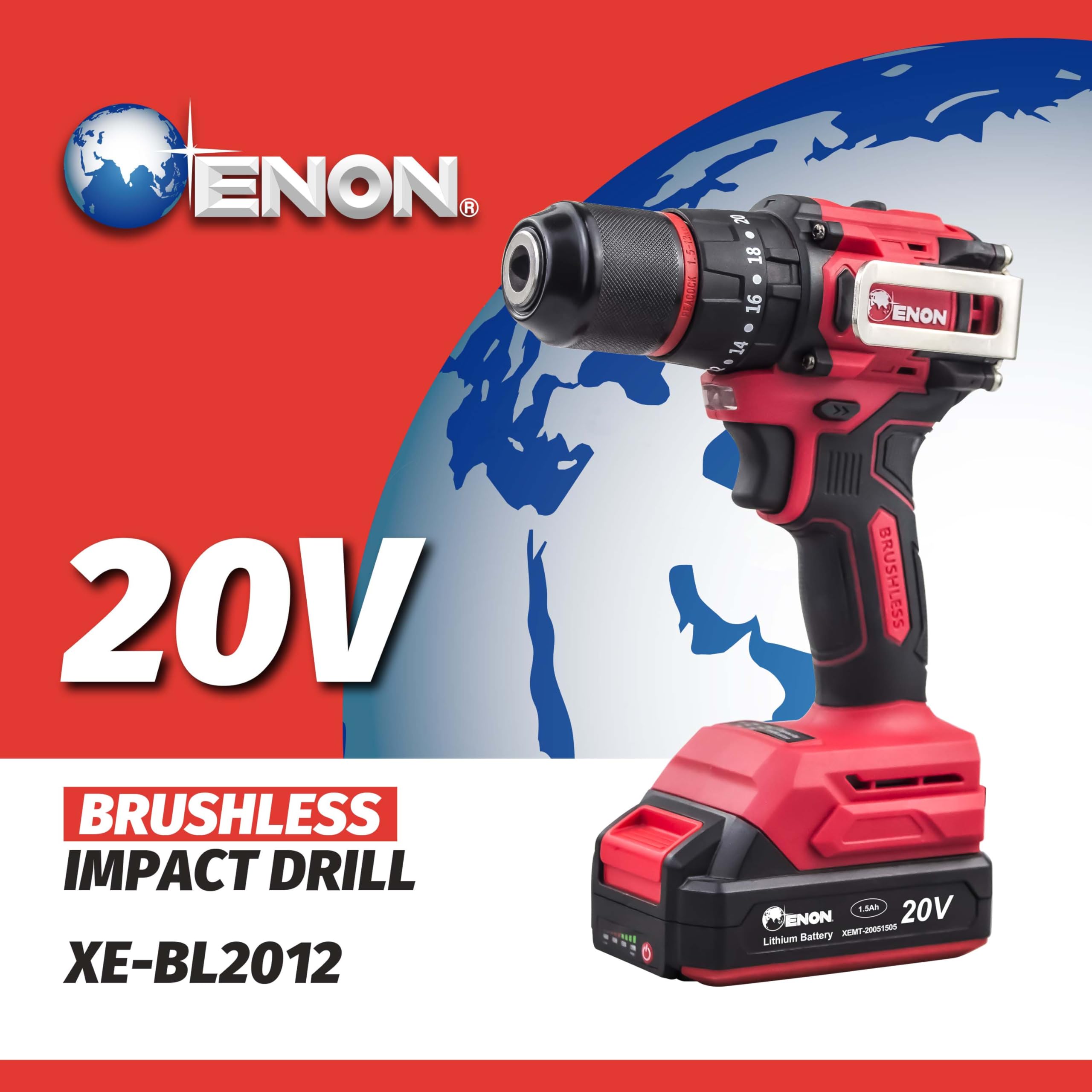 ENON Cordless 20V, Brushless Drill/Driver For Home Use, 1450Rpm