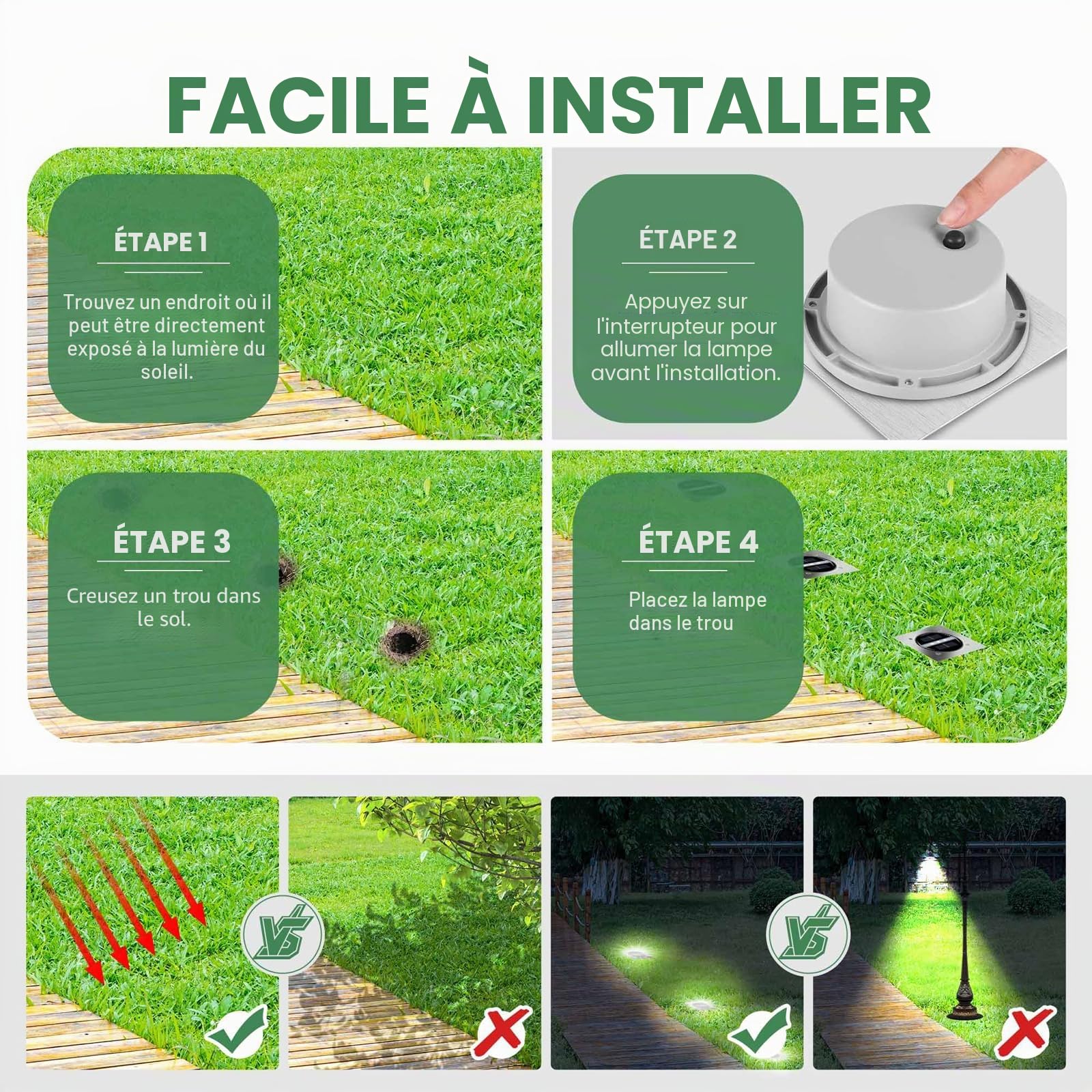TOSHIN Lumière Solaire Extérieur, LED Lampe Solaire Au Sol Jardin, Étanche IP65 Spot Solaire Extérieur pour Chemins Cour Pelouse Terrasse Piscine, Carré, Blanc Froid, Lot de 8