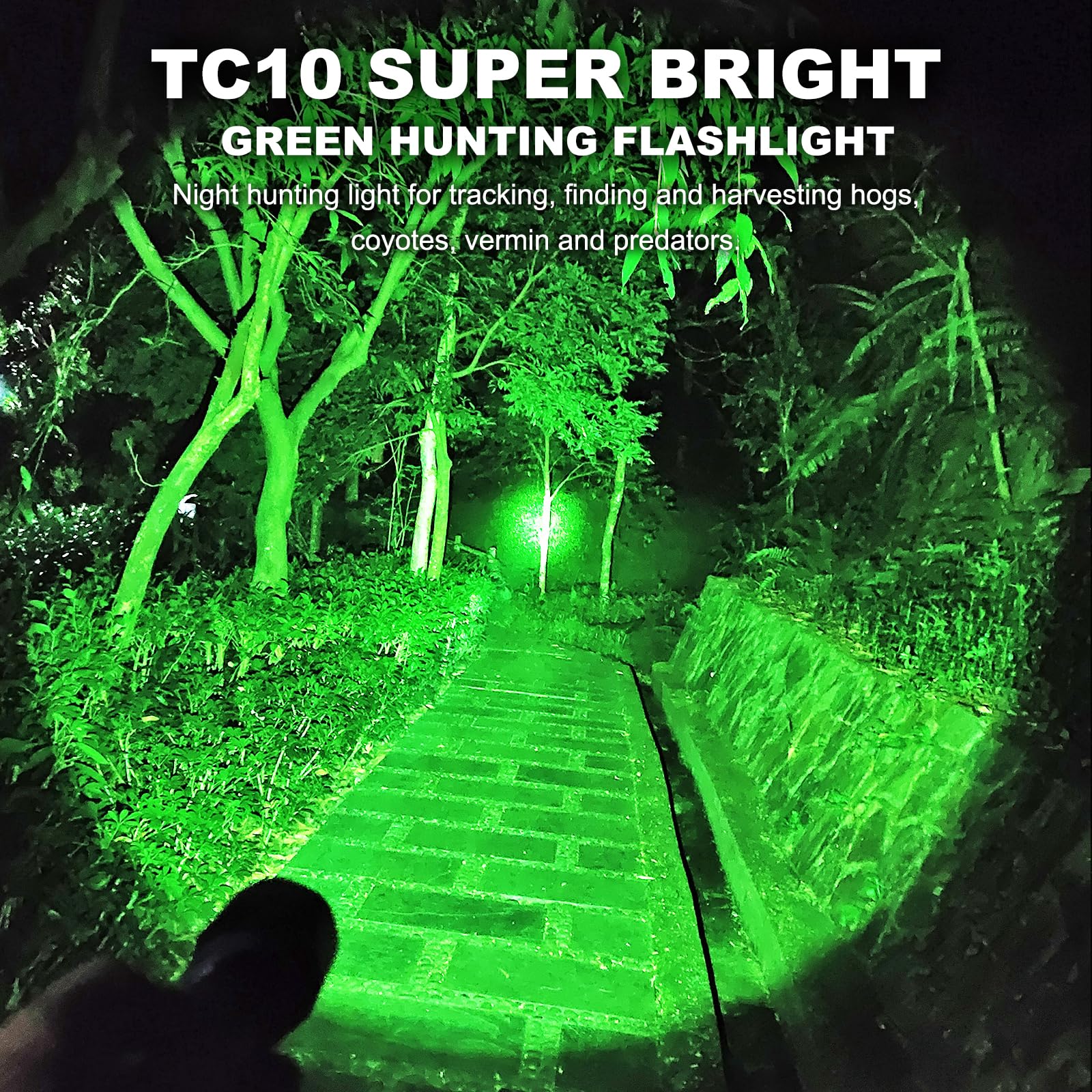 TC10 Kit de lampe de chasse, lumières vertes jusqu'à 1200 m, lampe de chasse haute puissance pour coyote, prédateur, Varmint, Coon & Hog - Éclairage 1600 lumens 1200 m