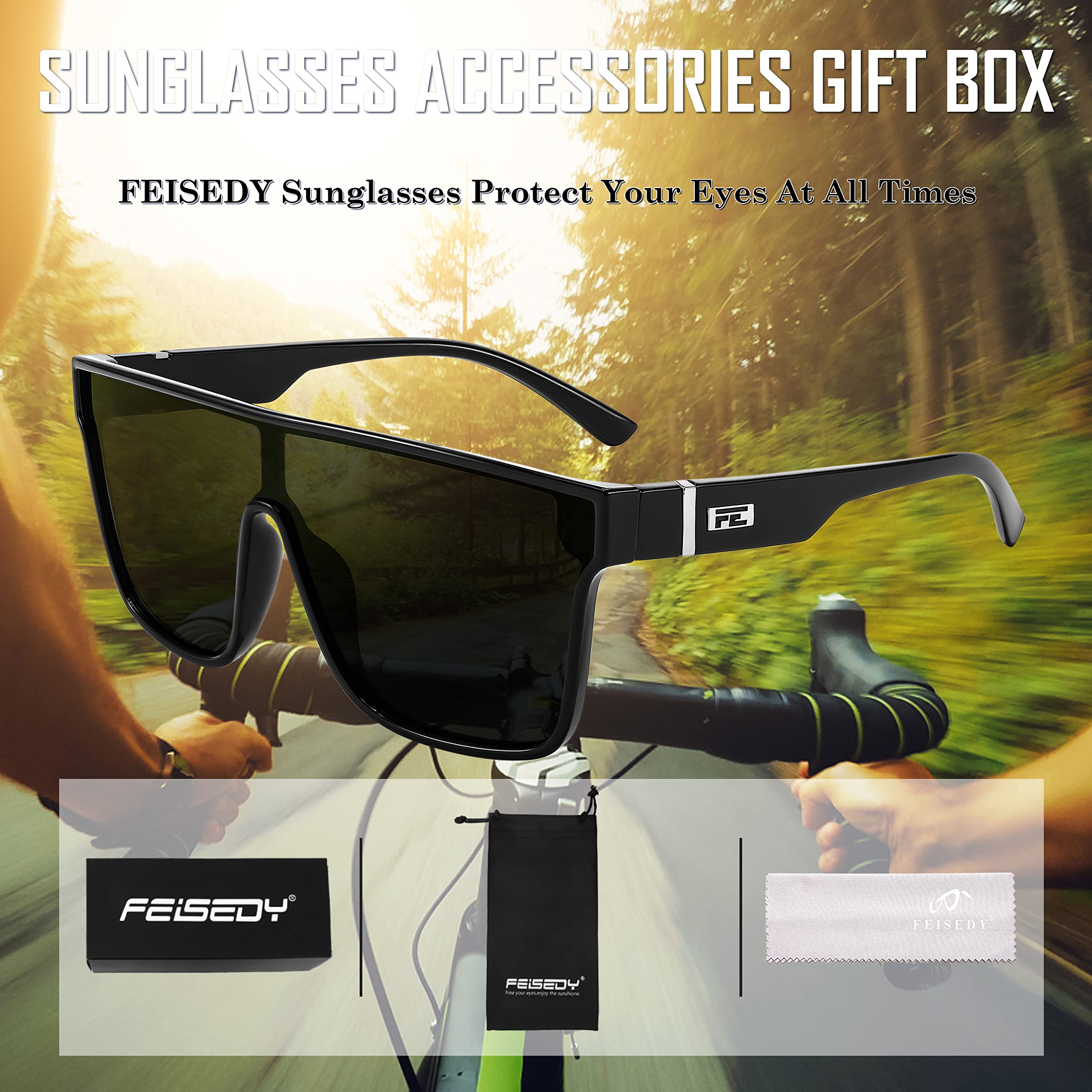 FEISEDY Sunglasses for Women Men, Fashion Mirrored Single Lens, Driving Beach Sunnies UV400 Shades B2996