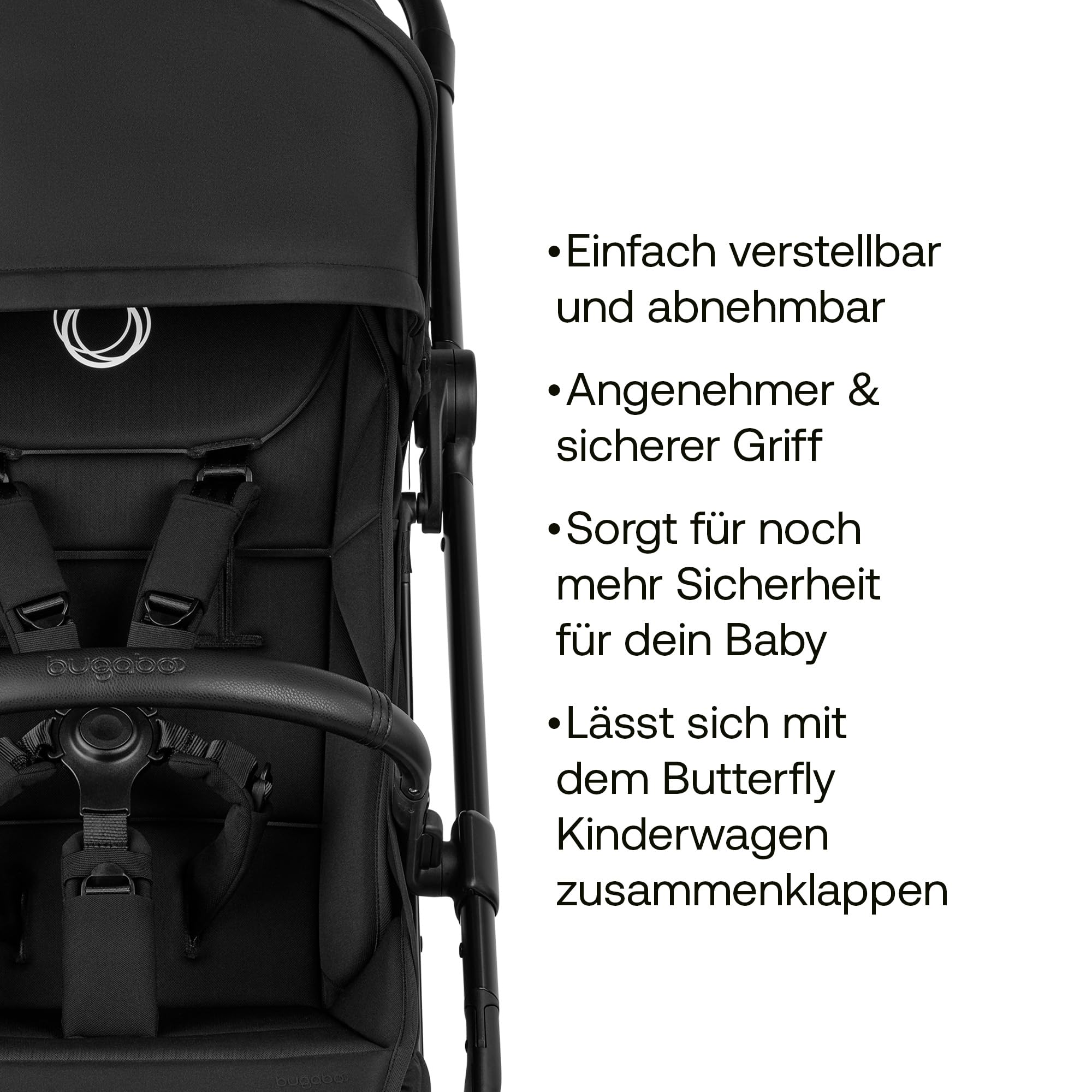 Bugaboo Butterfly 2 Sicherheitsbügel, Halterung für Babys ab 6 Monaten für mehr Sicherheit auf Reisen, einfach zu befestigen und verstellen, abwischbar, minimalistisches und nachhaltiges Design