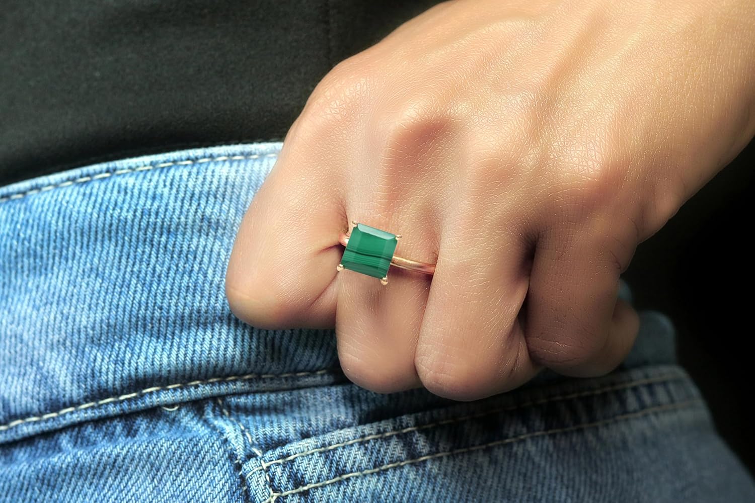Amazing Malachite Ring - Vibrant Square Gemstone Jewelry for Women - Handmade Fashion Accessory, Custom Engravable Ring - with Box