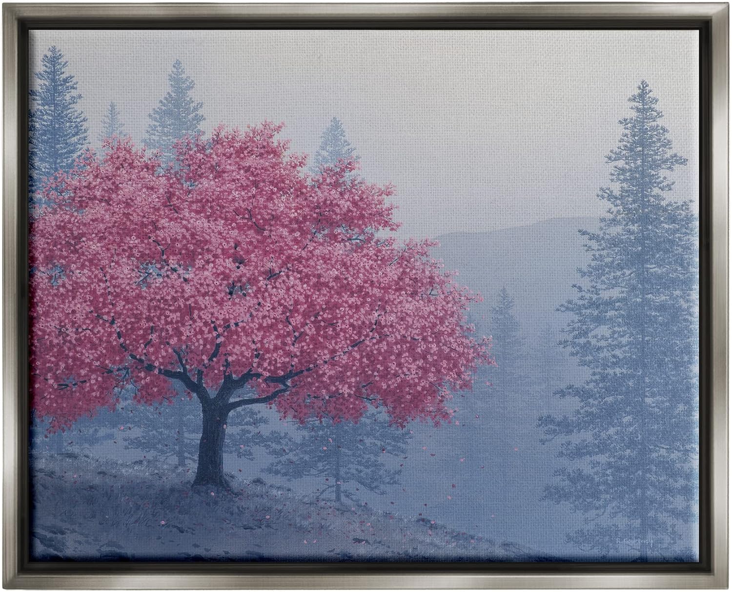 Stupell Industries Pink Cherry Blossom Nature Landscape Framed Floater Canvas Wall Art, Design by Richard Courtney Grey Floater Framed 31L" x 25W"
