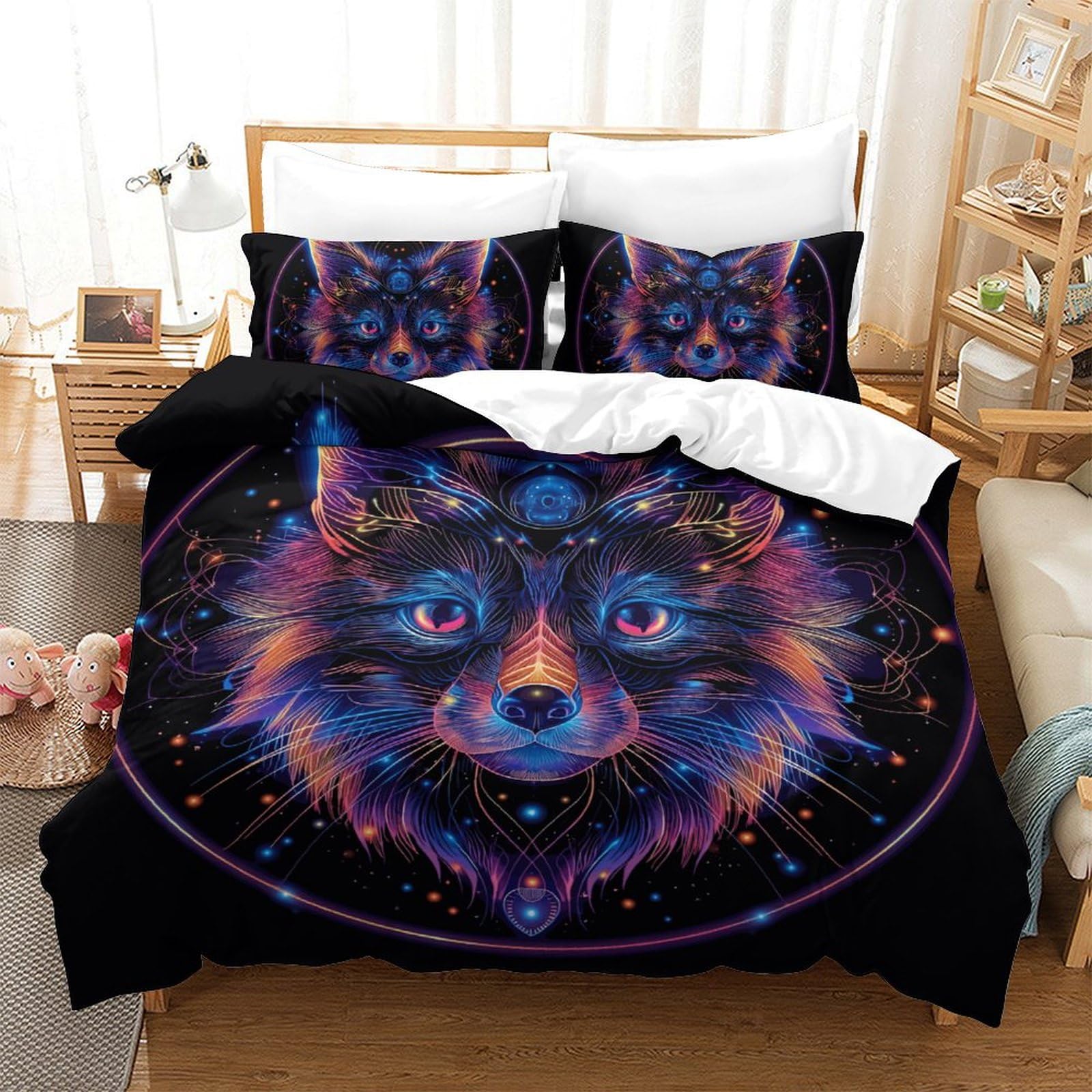 Housse de couette renard 200x200 microfibre 3D parure de lit imprimée zippée