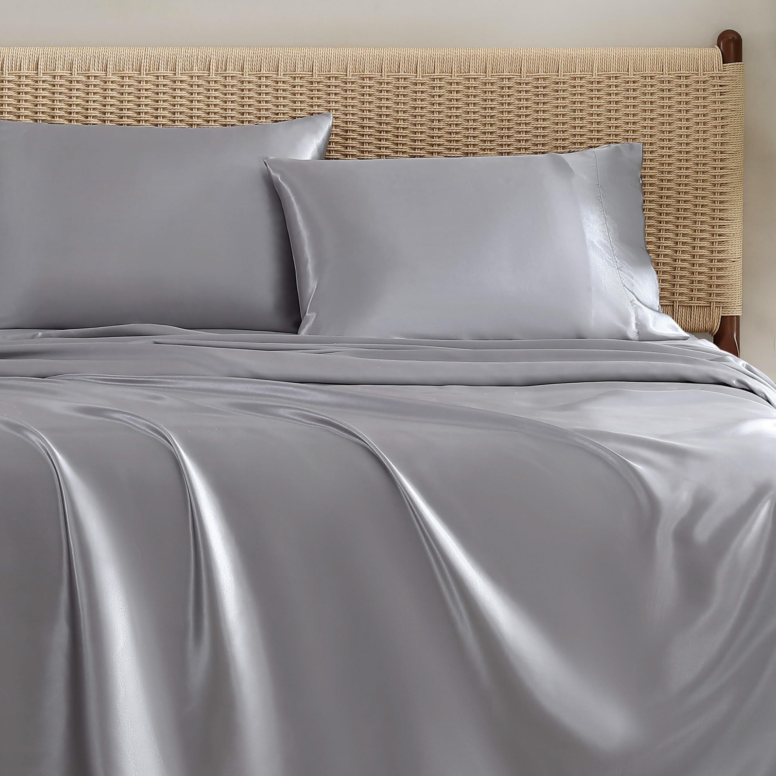 Parure de lit en satin haut de gamme Jessica Simpson gris brume portuaire