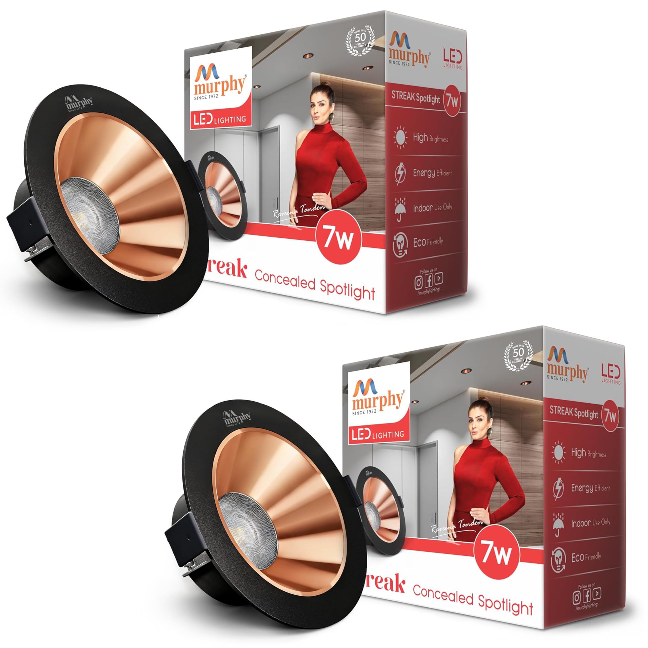 Murphy 7W Streak LED Down Light BL+Copper Finish, Warm White Light, Round, Pack of 2, Recessed Ceiling LED Light, Suited for 3 inch Junction Box/Concealed Box (2 Years Warranty)-image-42