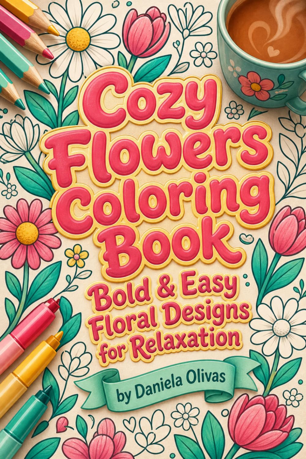 Cozy Flowers Coloring Book Bold & Easy Floral Designs for Relaxation