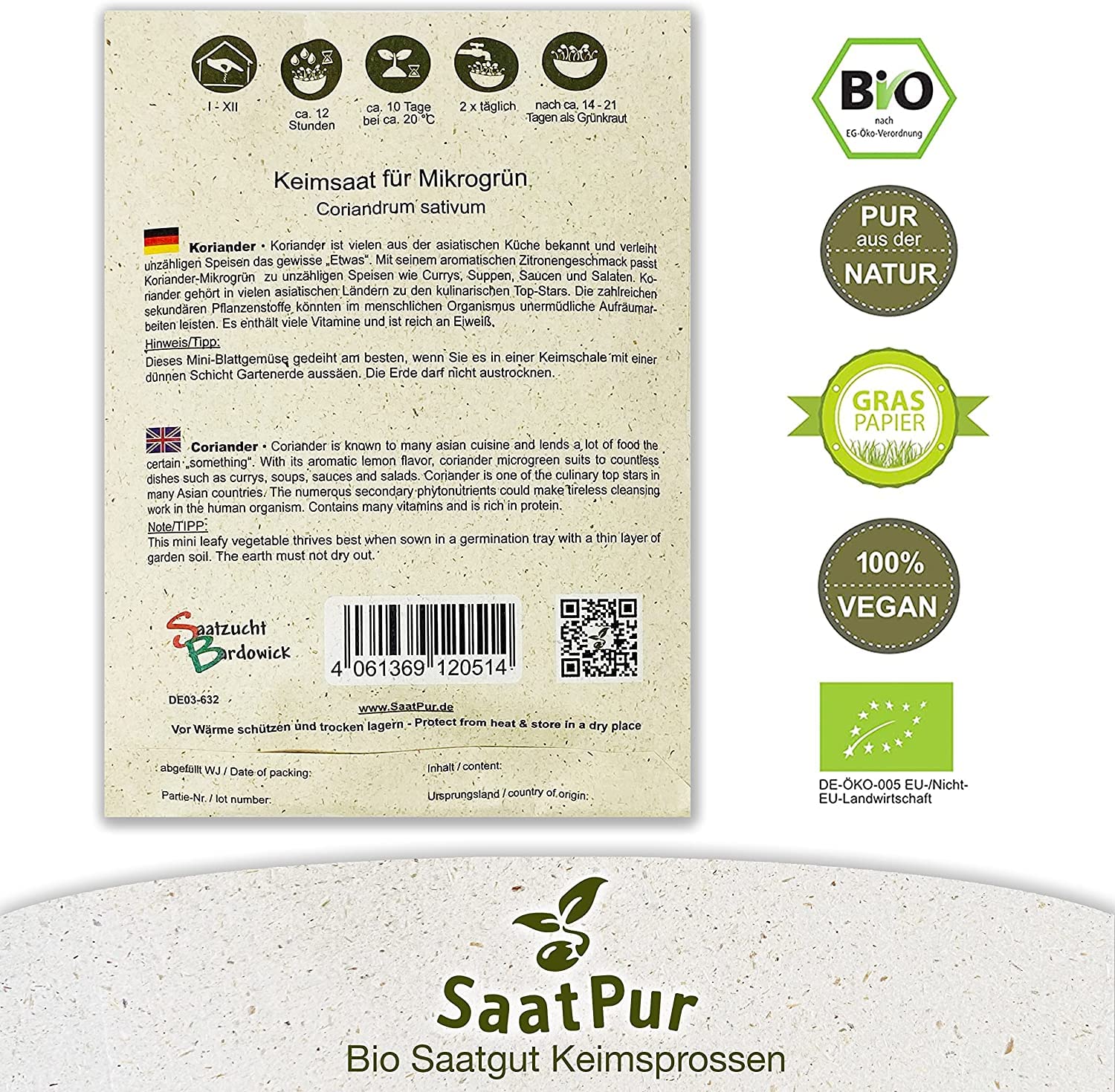 500g BIO Keimsprossen Koriander Keimsaat Sprossensaat Microgreens Keimling Sprossen