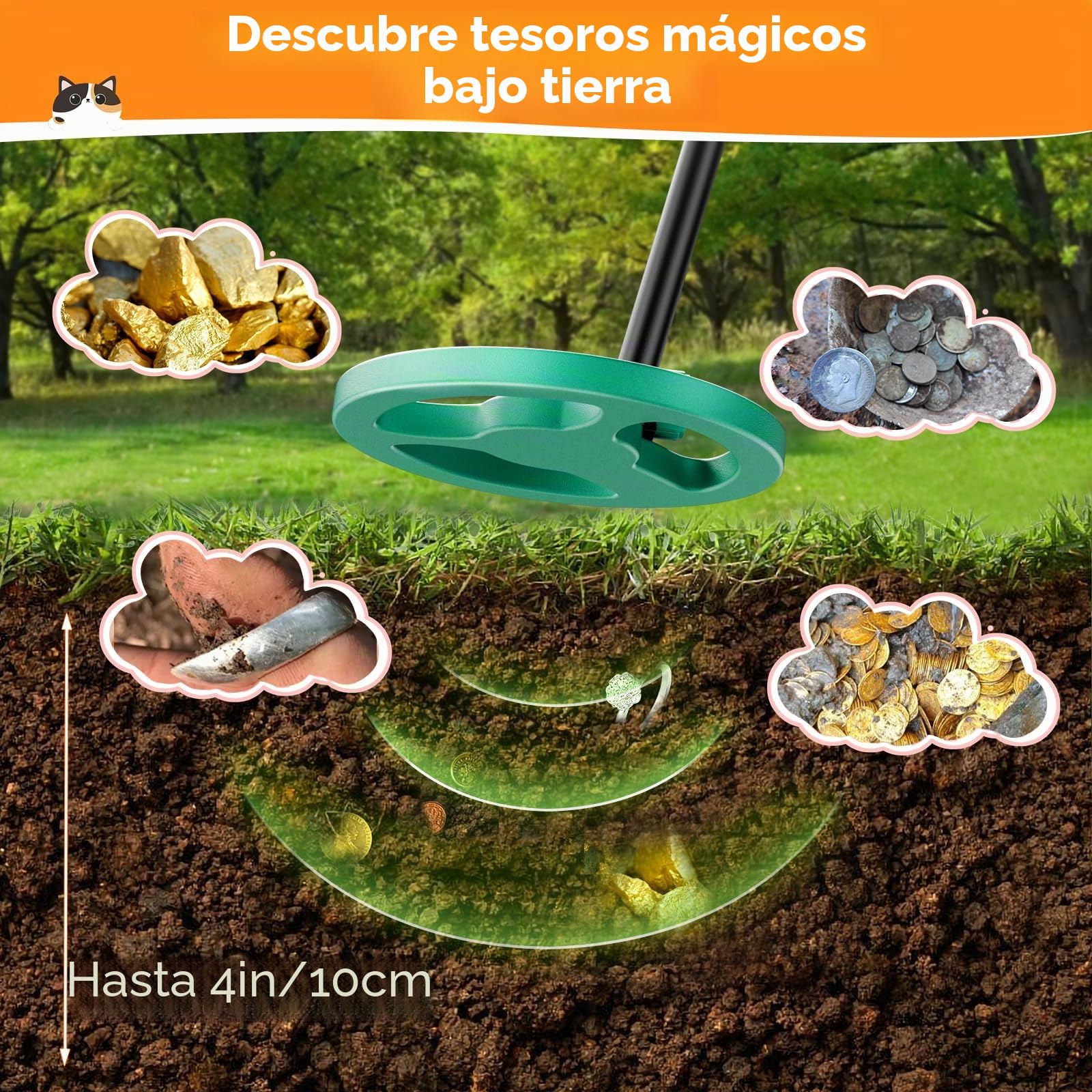 Detector de Metales Niños, Metales Detector con Bobina Impermeable de 18 cm con Pantalla LCD, Detector de Metales Muy Sensible con Bobina de Investigación Impermeable para Niños o Principiantes
