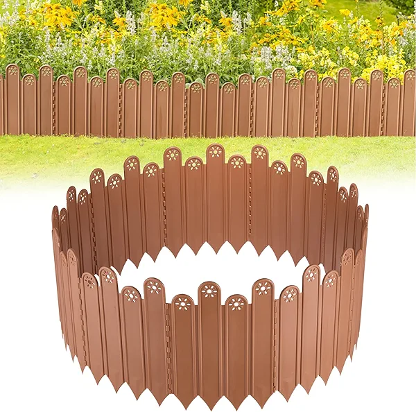 No-Dig Garden Edging Border for Flowerbed: 12-Inch Tall Brown Landscape Edging Border - 7ft Lawn Edging Border for Separating Flower Bed from Grass
