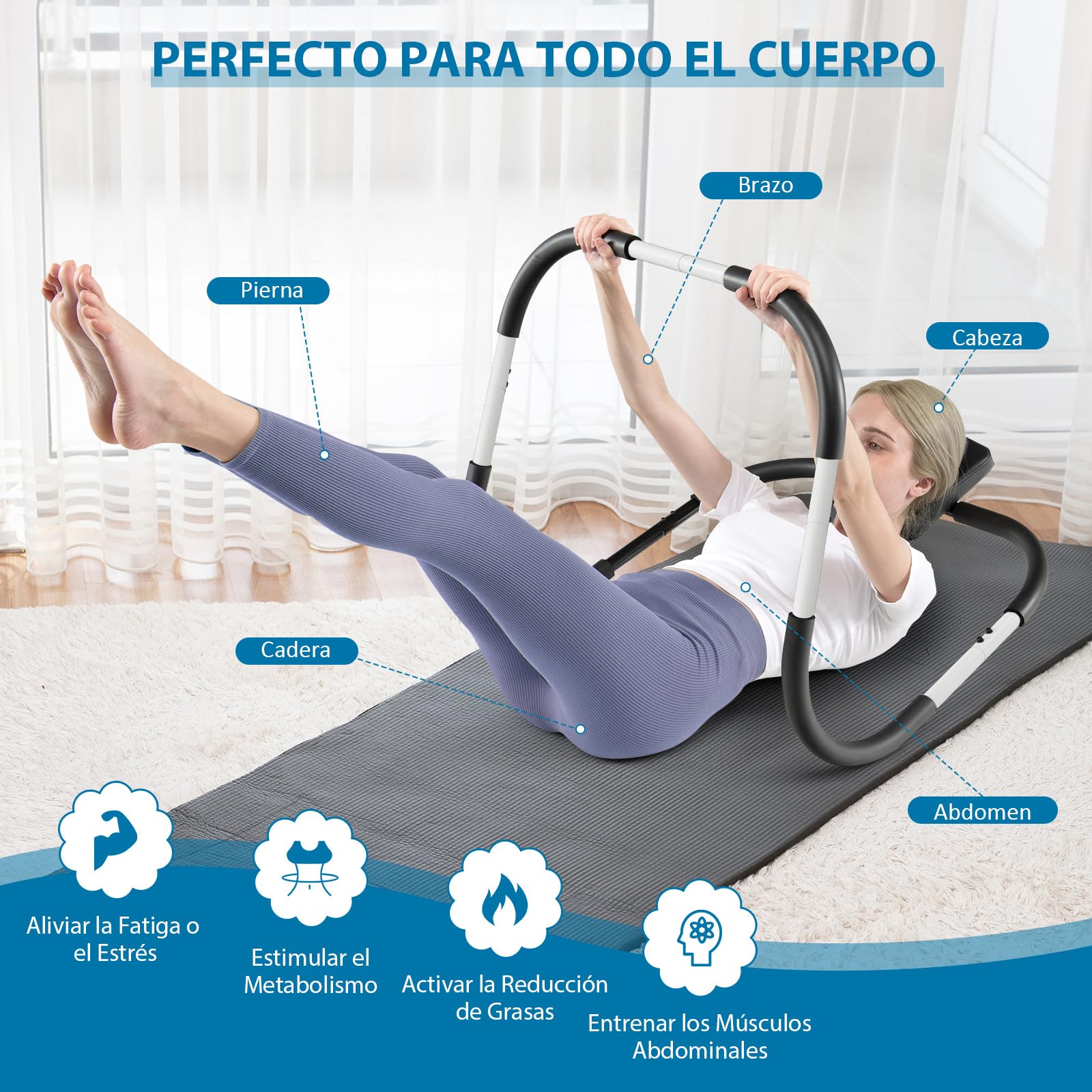 GOPLUS Entrenador Abdominal con Reposacabezas Acolchado, Fitness AB Trainer de Acero, Ejercicios de Abdominales y Flexiones, Equipo para Hogar Gimnasio, Carga 100 kg, 72,5 x 72,5 x 64 cm
