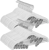 Vista 12 de SONGMICS Paquete de 20 perchas para pantalones, perchas de terciopelo de 16.7 pulgadas de largo con clips ajustables, perchas resistentes