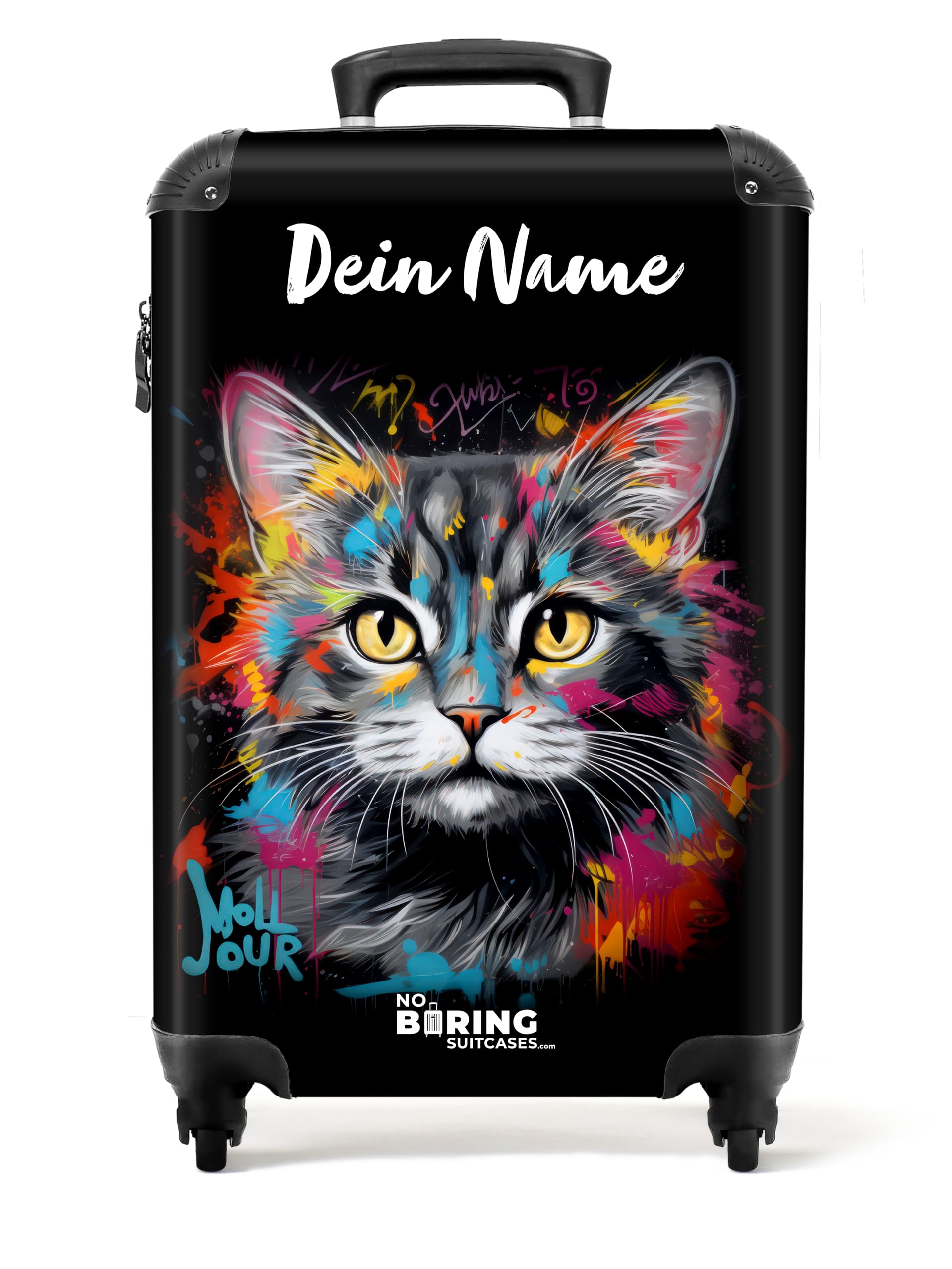 NoBoringSuitcases.com Personalisiertere Rollkoffer, Hartschalen 55x40x20 cm für Flugzeuge - Katze Grau