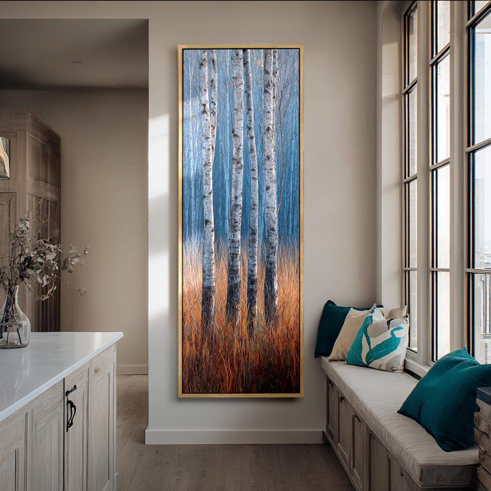 XINBAO Long Thin Wall Art, Narrow Canvas Art, Tall Wall Art Painting, Vertical Canvas, Birch Tree Forest Decor, Slim Wall Print(20x60cm/Frameless)